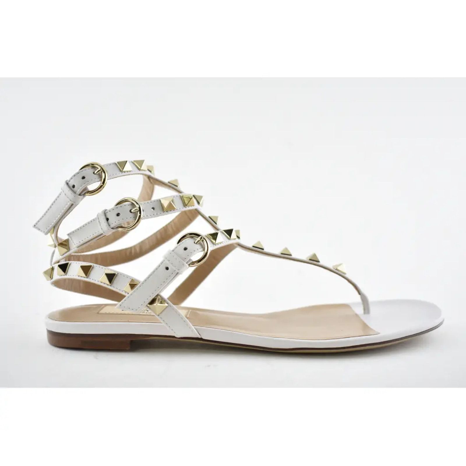 Valentino Valentino Rockstud White Leather Triple Ankle Strap Size US 5.5 / IT 35.5 - 2 Thumbnail