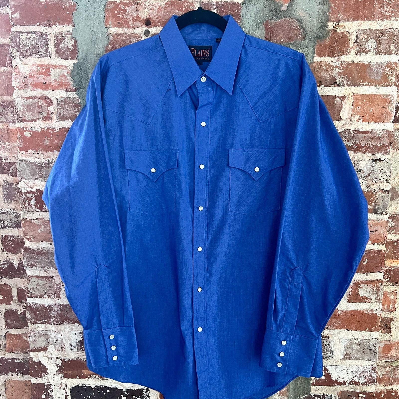 Vintage Plains Westernwear Men's Blue Pearl Snap LS Shirt L 24x31 Size US L / EU 52-54 / 3 - 2 Thumbnail