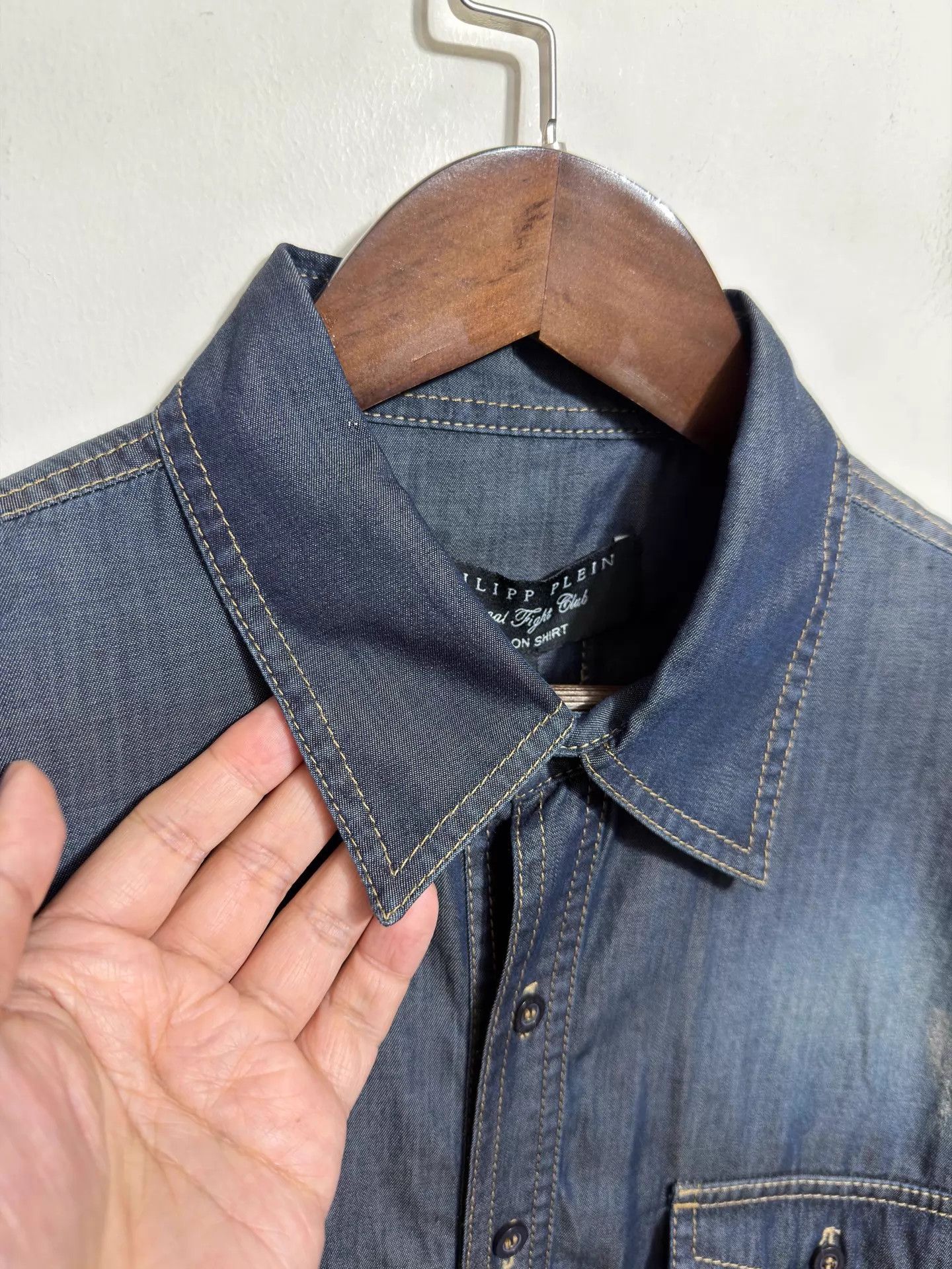 Philipp Plein Philipp Plein Slim Dark Wash Denim Shirt M/L/XL Size US XL / EU 56 / 4 - 3 Thumbnail