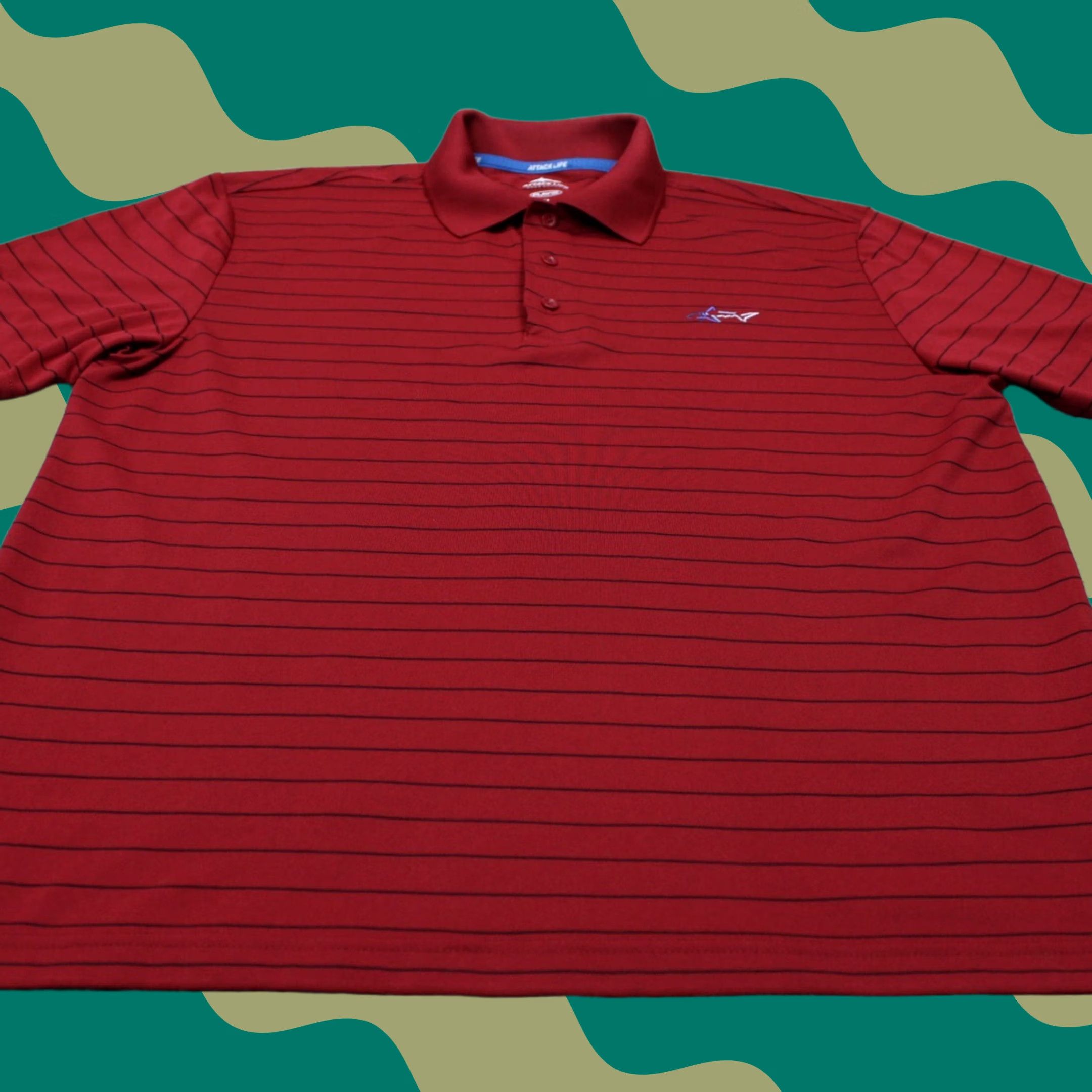 Vintage Greg Norman Attack Life Polo Shirt Mens Medium Red Striped Short Sleeve S/S Playdry Golf Pullover Life/Logo Sleeve Pattern Size US M / EU 48-50 / 2 - 1 Thumbnail