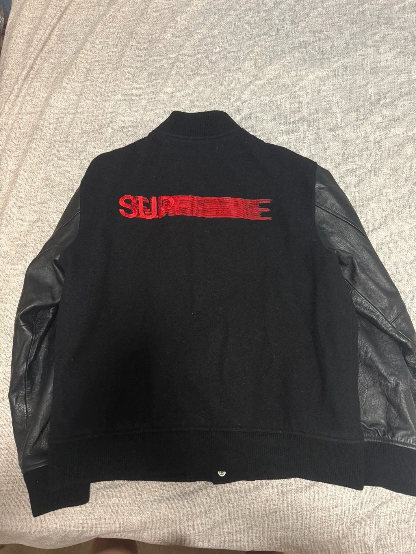 Supreme Black Varsity Jacket w/ Leather Sleeves - XL Size US XL / EU 56 / 4 - 1 Thumbnail