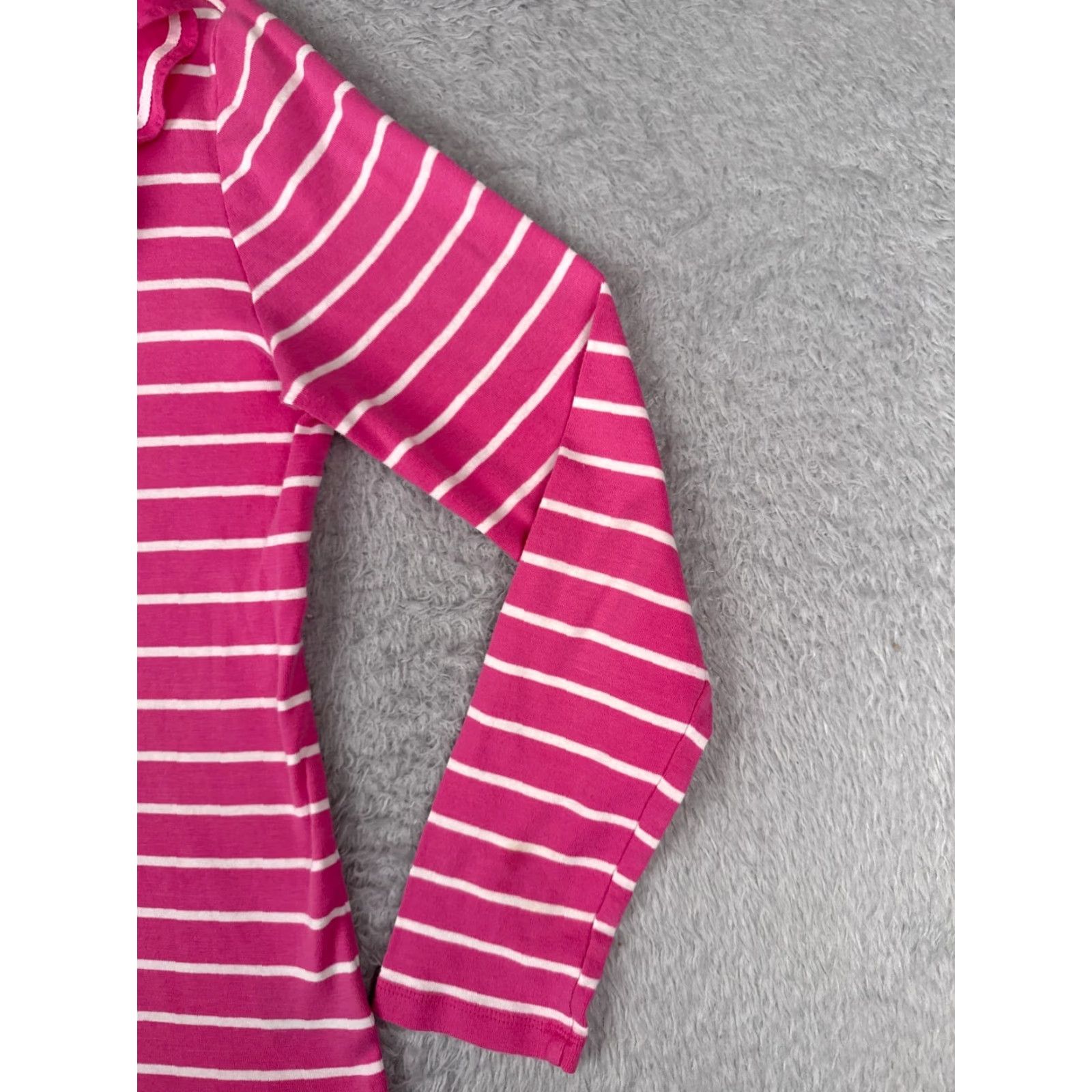 Ralph Lauren VINTAGE Lauren Ralph Lauren Shirt Women PM Petite Pink Striped Long Sleeve Cotton Pullover V-Neck Casual Ruffle Designer Size M / US 6-8 / IT 42-44 - 2 Thumbnail