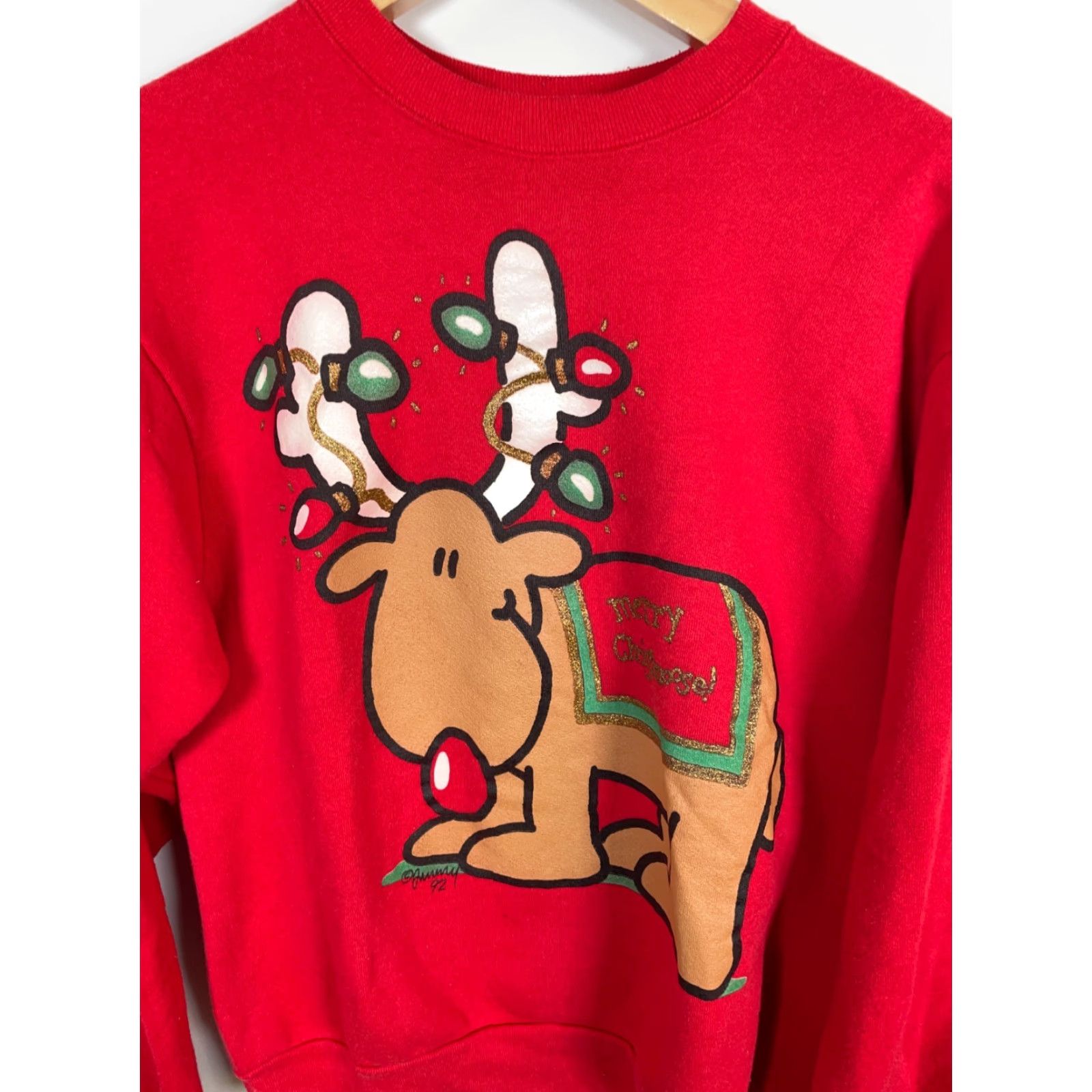 Fruit Of The Loom Fruit of the Loom 90s Christmas Reindeer Sweatshirt Adult Large Red Double Sided Size L / US 10 / IT 46 - 4 Thumbnail