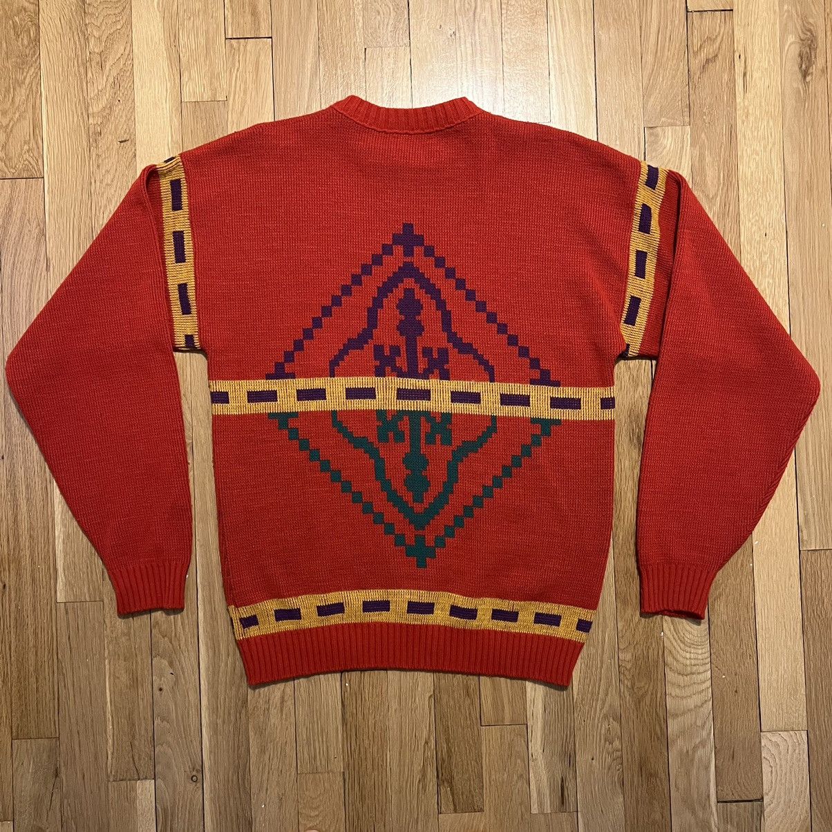 Le TIGRE Vintage Le Tigre Pullover Sweater 80s Aztec Red Large Size US L / EU 52-54 / 3 - 4 Thumbnail