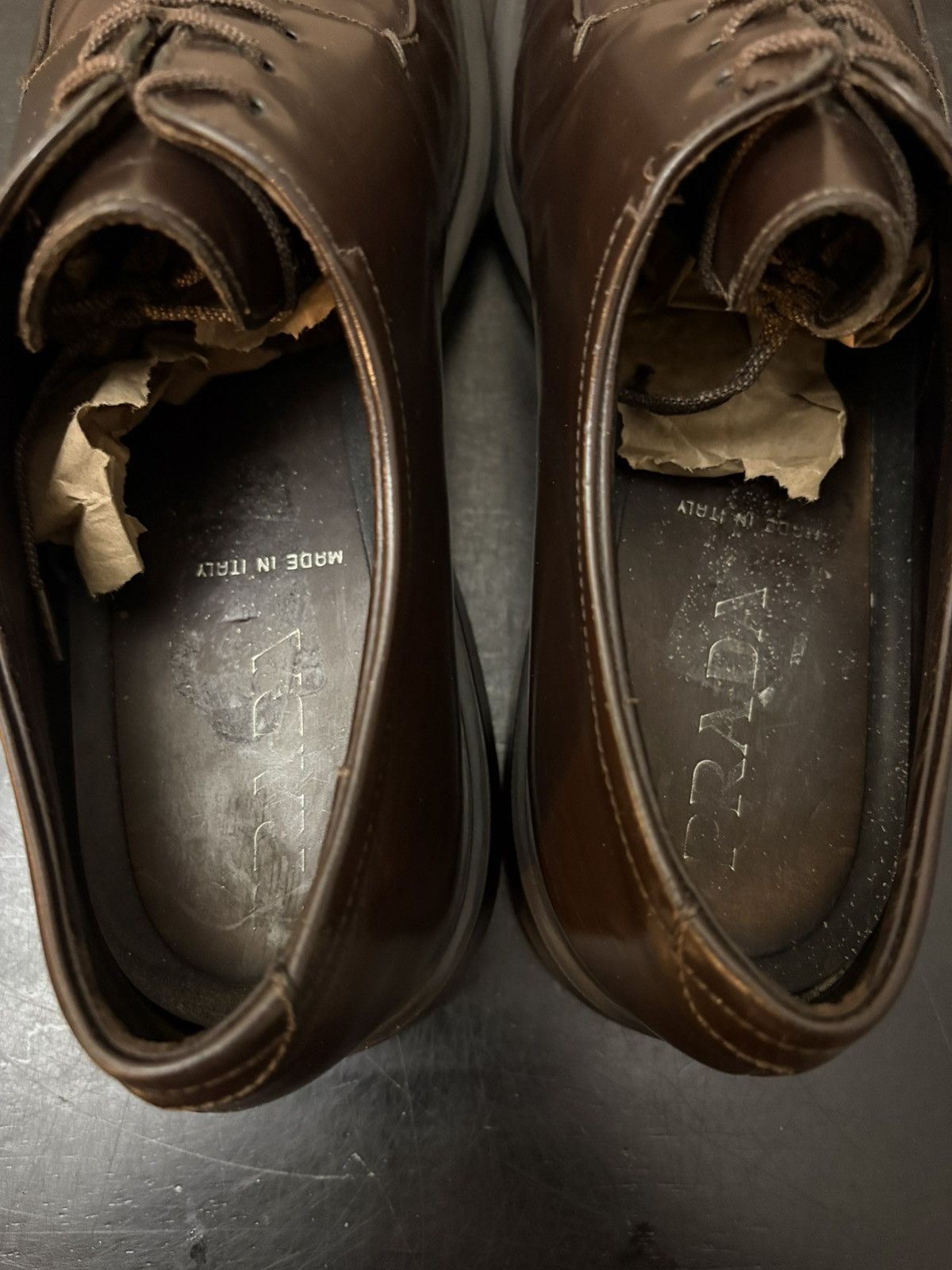 Prada Prada Brushed Leather Lace Up Derby Oxford Dark Brown Size US 9 / EU 42 - 7 Thumbnail