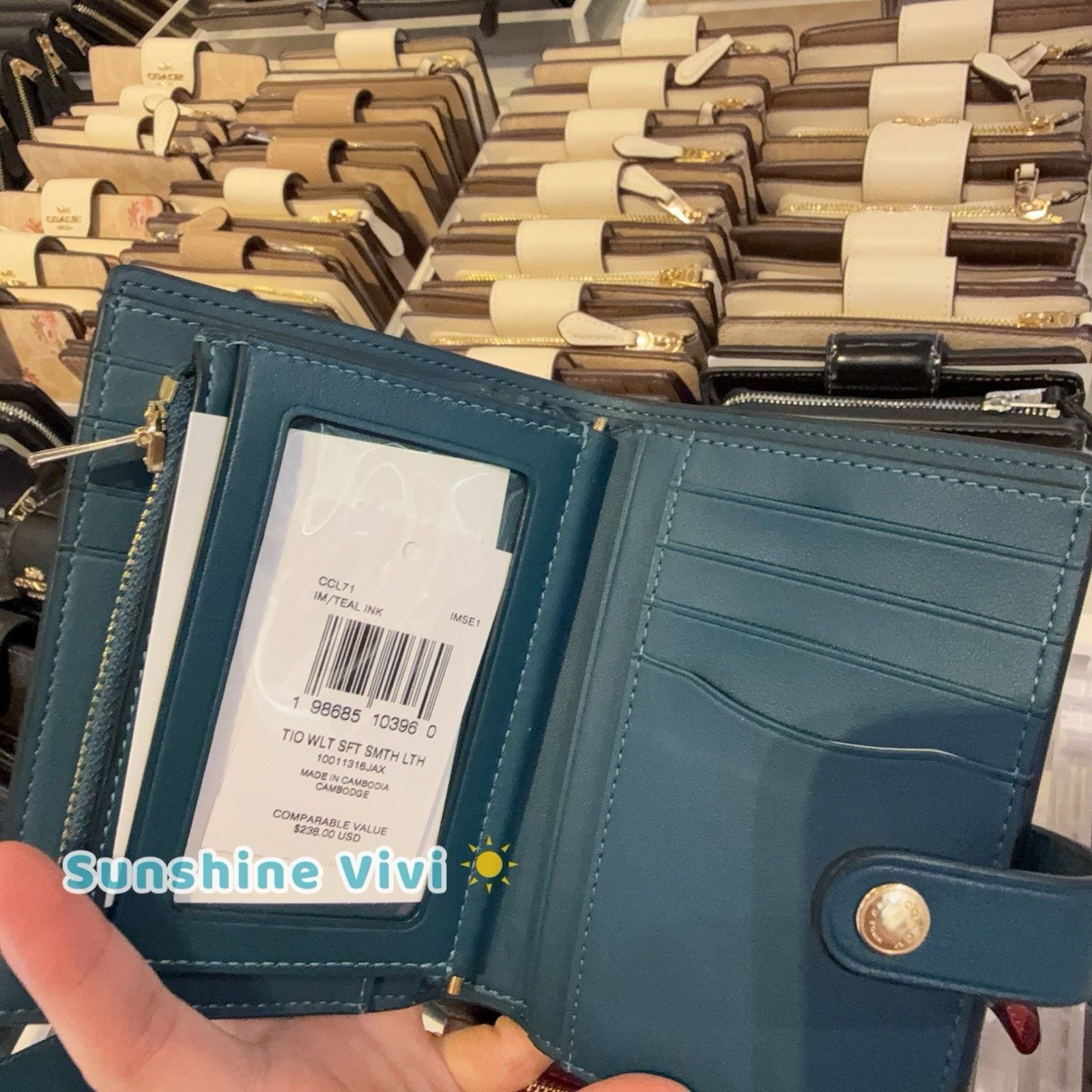 Coach NWT Coach 2-in-1 Wallet Smooth Leather CCL71 Teal Ink Size ONE SIZE - 7 Thumbnail
