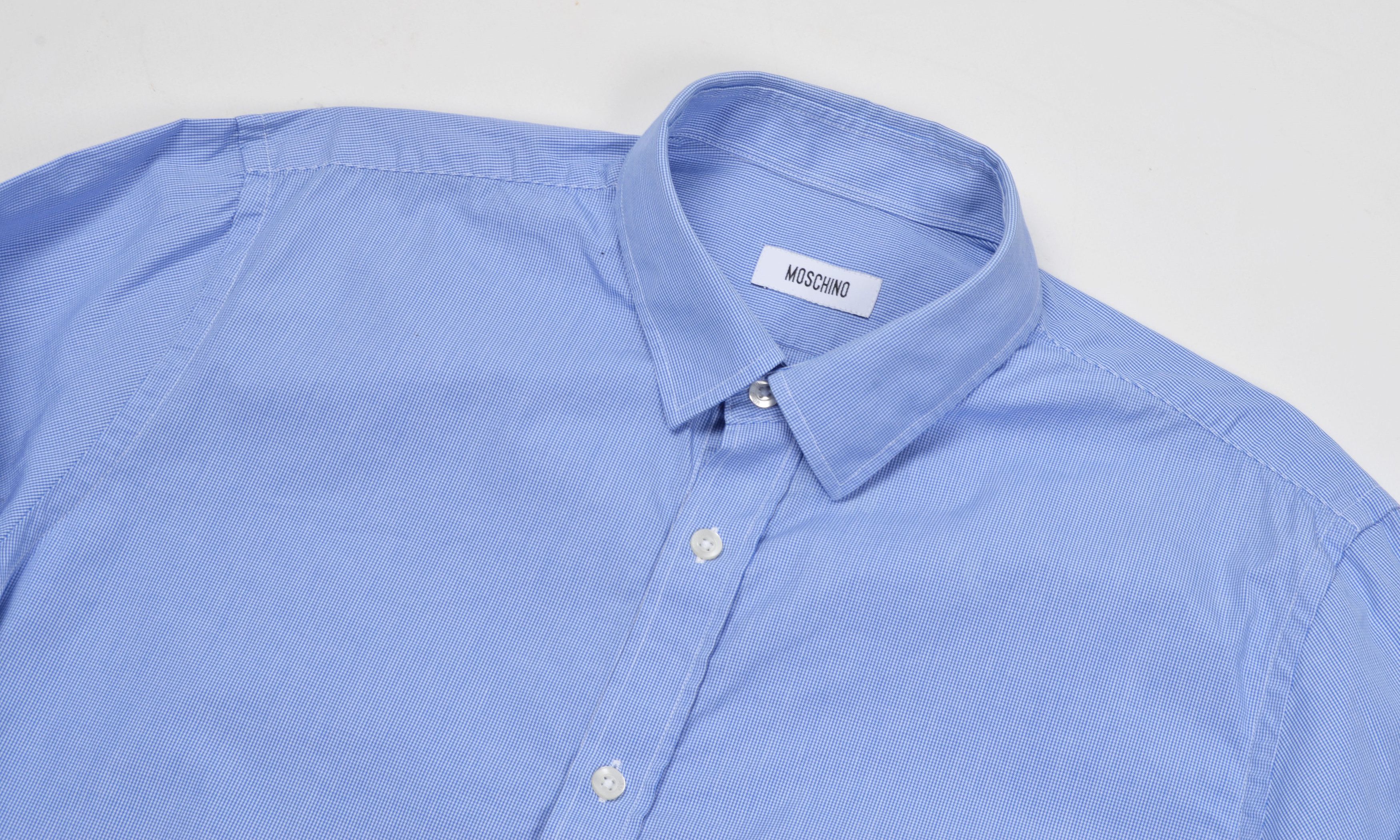 Designer × Moschino Moschino Micro Gingham Red Heart Embroidery Blue Shirt Size US M / EU 48-50 / 2 - 2 Thumbnail