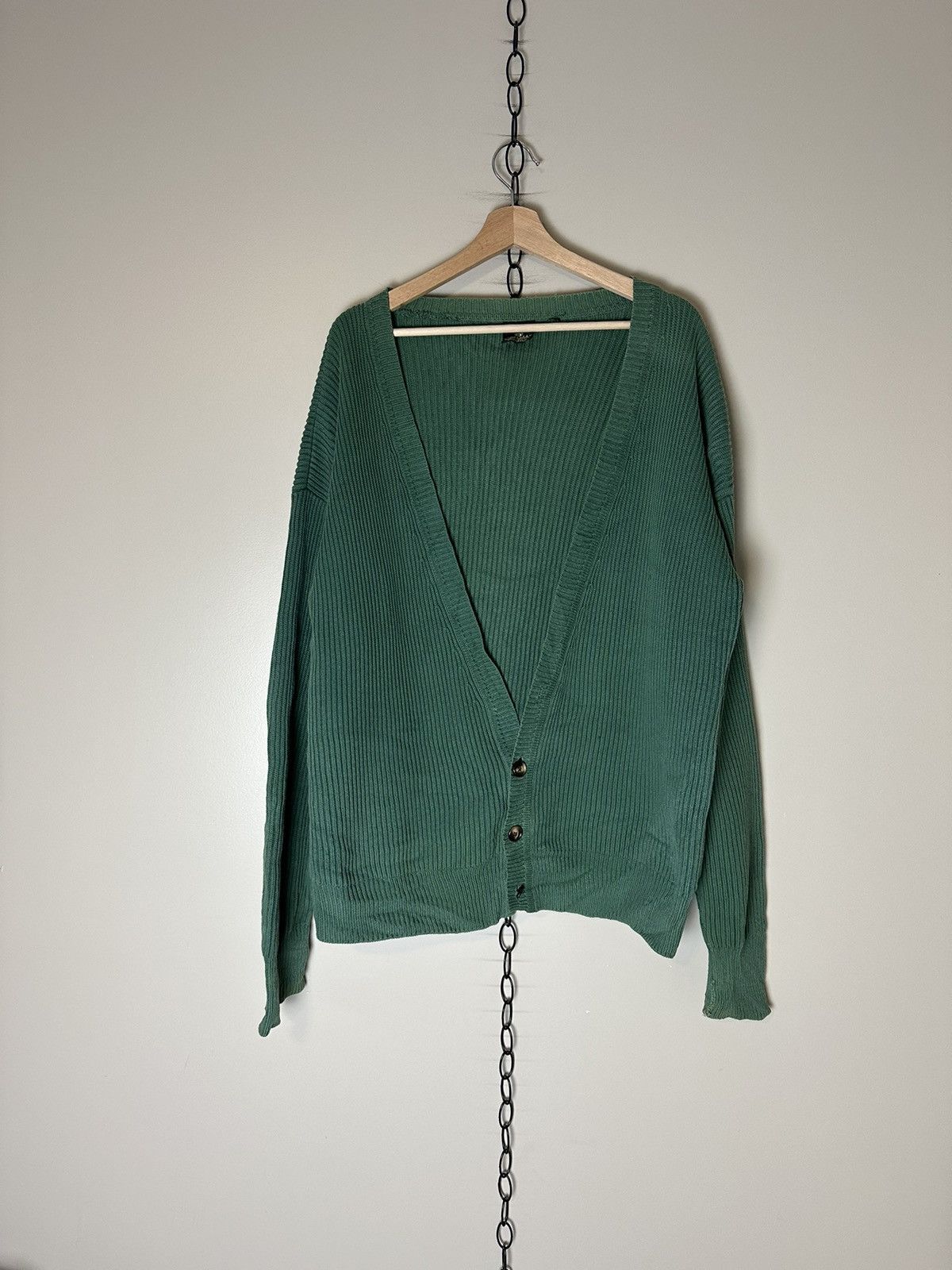 Nordstrom × Vintage Vintage Nordstrom Green Ribbed Cardigan Sweater Large Size US L / EU 52-54 / 3 - 1 Thumbnail