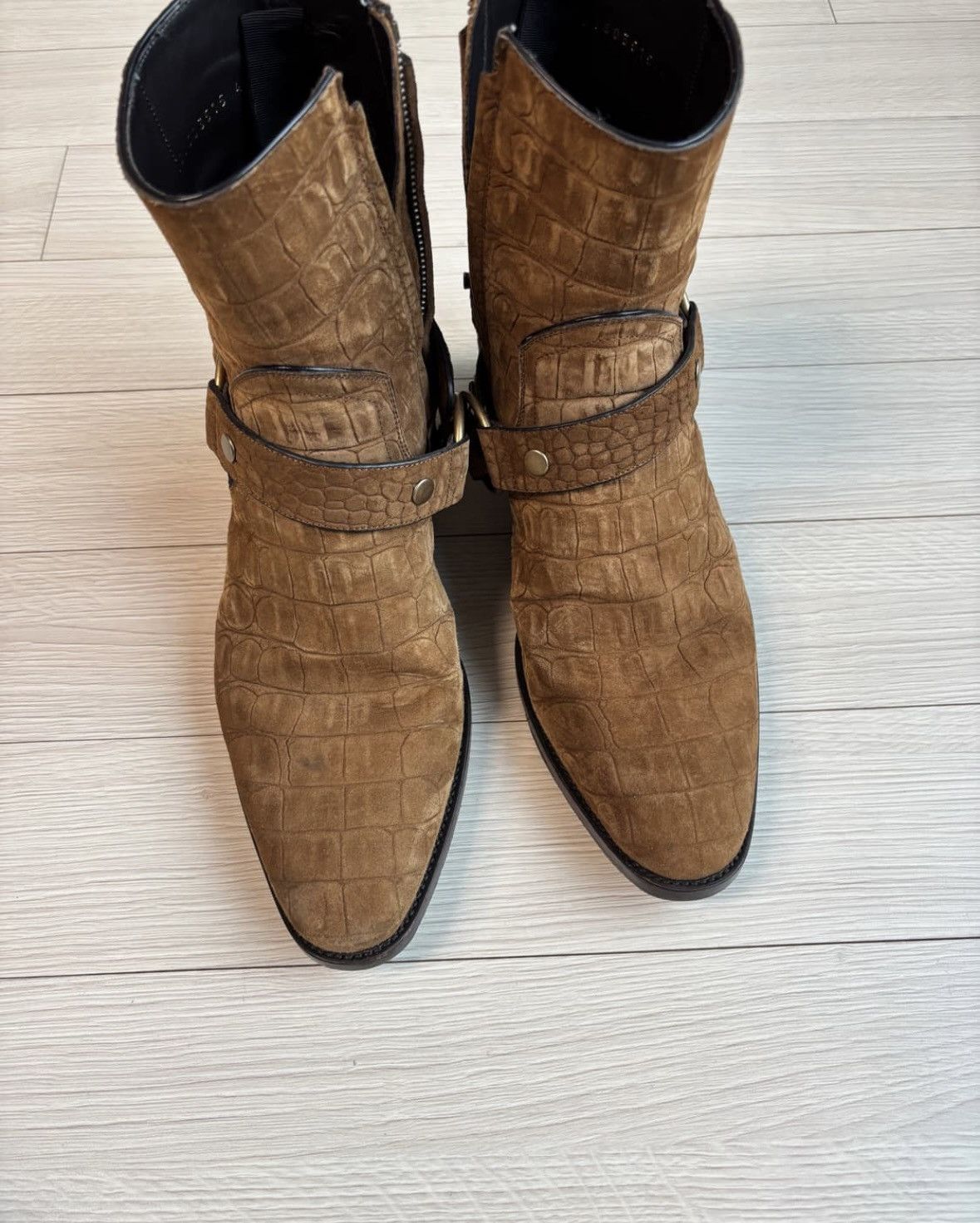 Saint Laurent Paris Wyatt Harness Crocodile Suede Boots Size US 8 / EU 41 - 9 Thumbnail