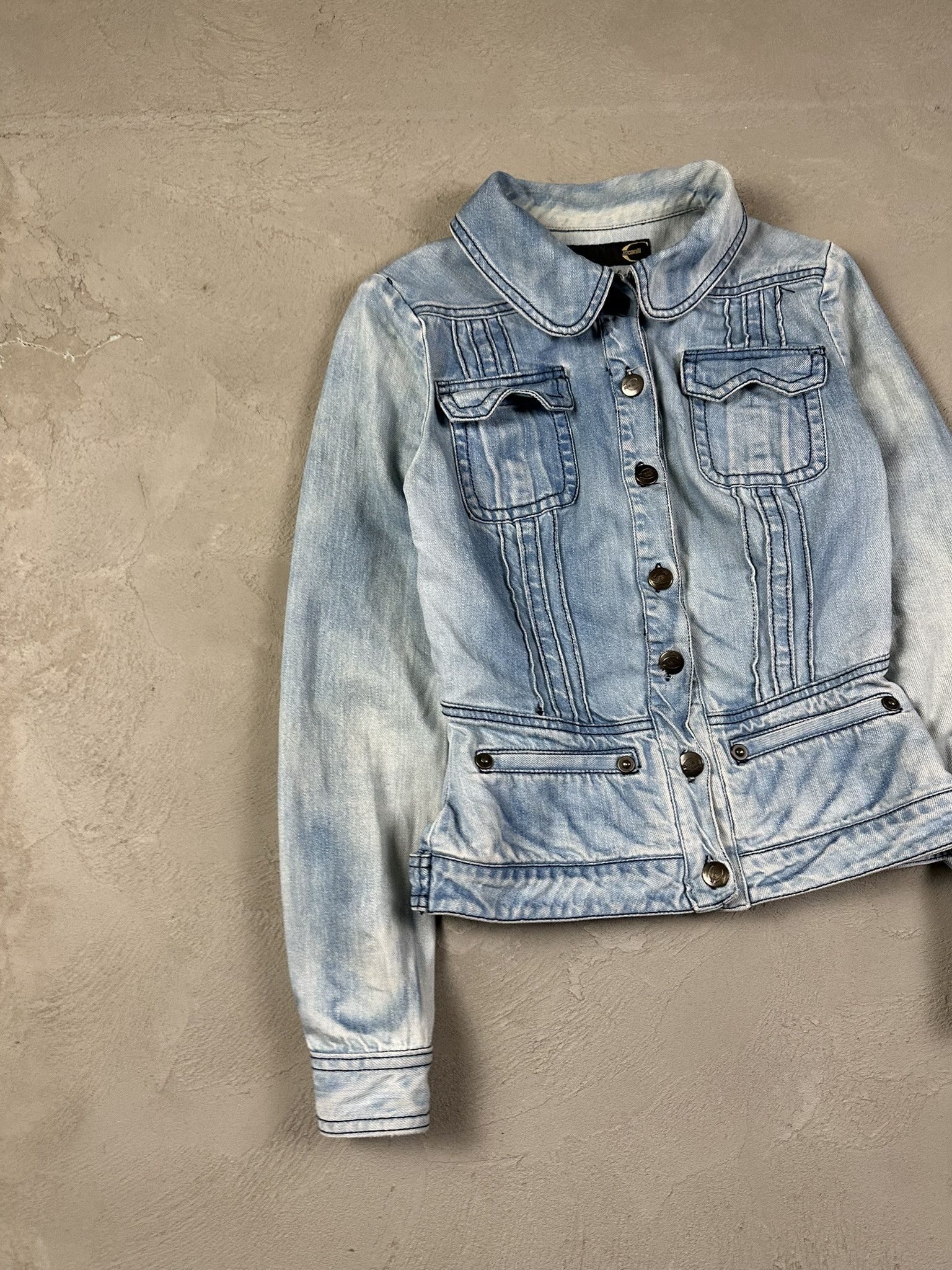 Just Cavalli 2000s Roberto Cavalli Denim Faded Jacket Y2k Size XS / US 0-2 / IT 36-38 - 2 Thumbnail