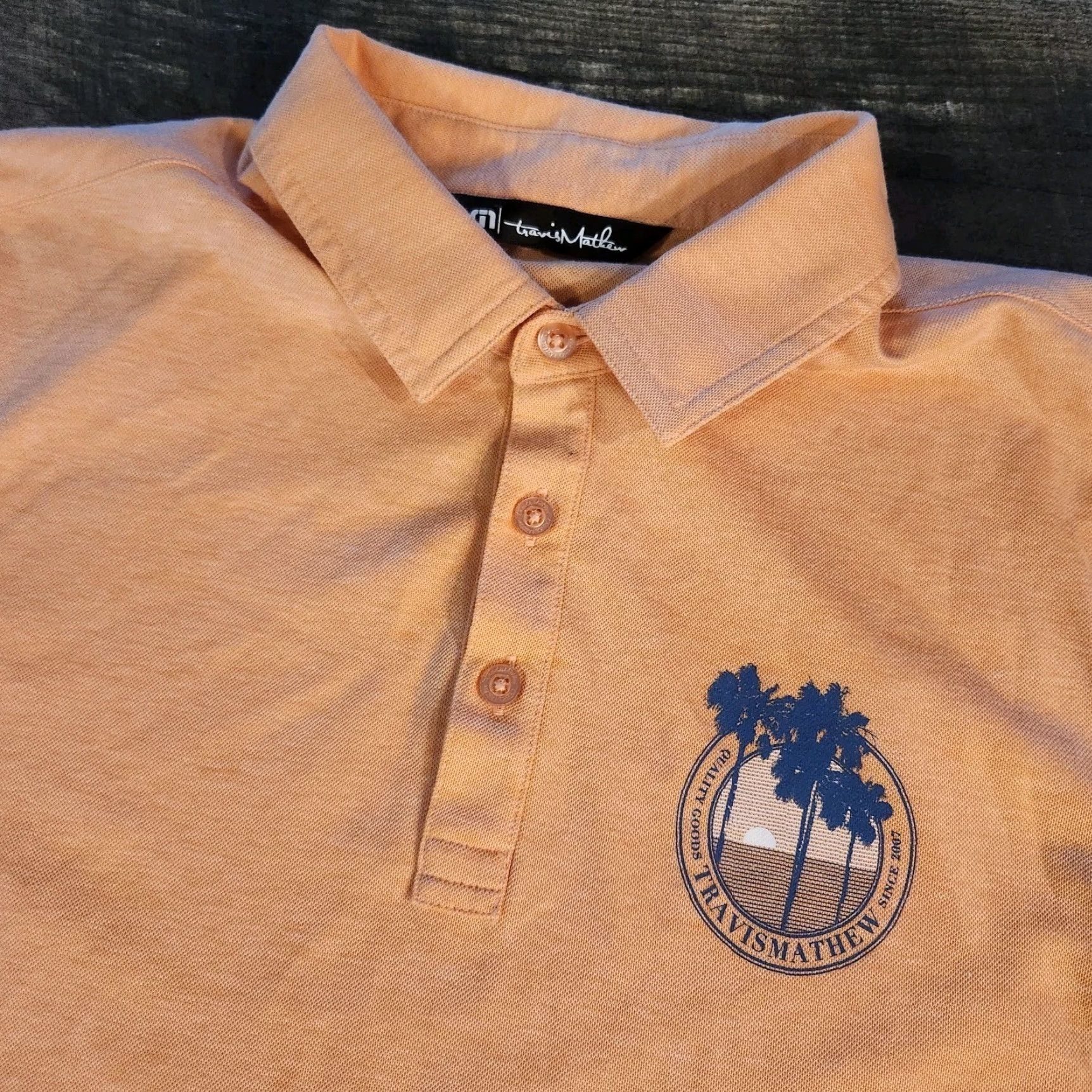 TravisMathew Travis Mathew Polo Shirt Mens Small Orange Palm Tree Logo Golf Breathable Lightweight Short Sleeve Satin Fabric Polo Size US S / EU 44-46 / 1 - 2 Thumbnail