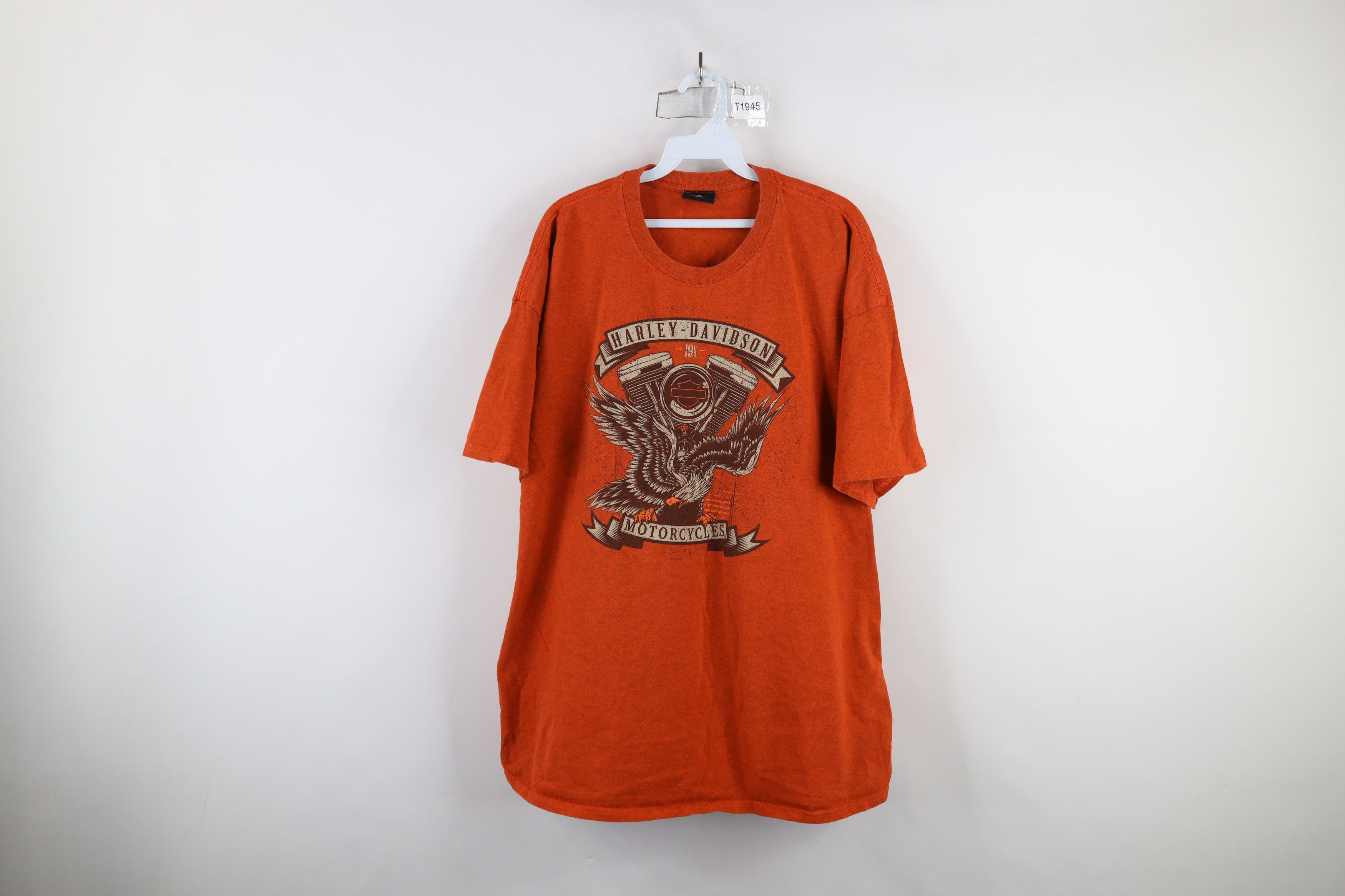 Harley Davidson × Vintage Vintage Y2K Harley Davidson Eagle Engine T-Shirt Orange Size US XXL / EU 58 / 5 - 1 Thumbnail