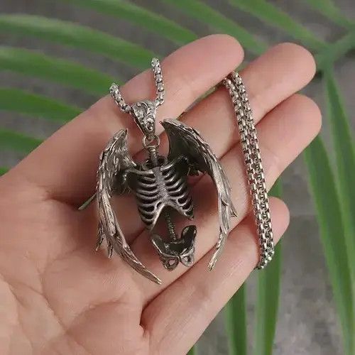Japanese Brand 60cm Length Gothic Wings Grim Reaper Pendant Necklace Chain Size ONE SIZE - 2 Thumbnail