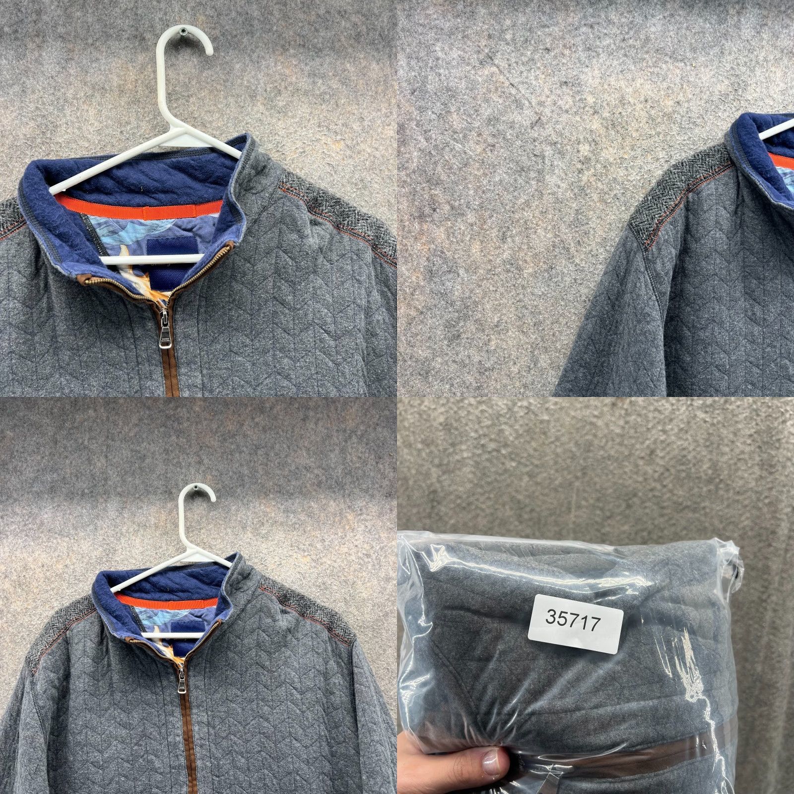 Tommy Bahama Tommy Bahama Pullover Sweater Men XXL Gray Quilted Cotton Blend Mock Neck Cardigan? Size US XXL / EU 58 / 5 - 8 Thumbnail