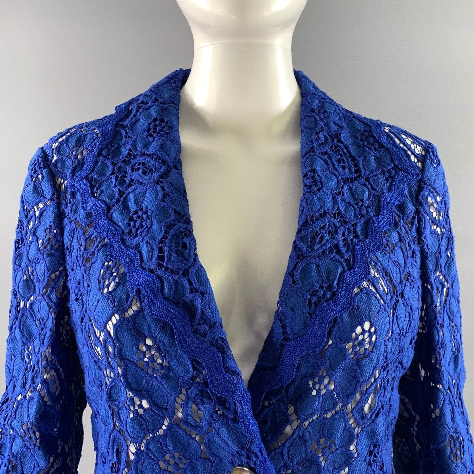 Escada ESCADA Size 4 Blue Polyamid Baumwolle Floral Jacket Size US 4 / IT 34 - 2 Thumbnail