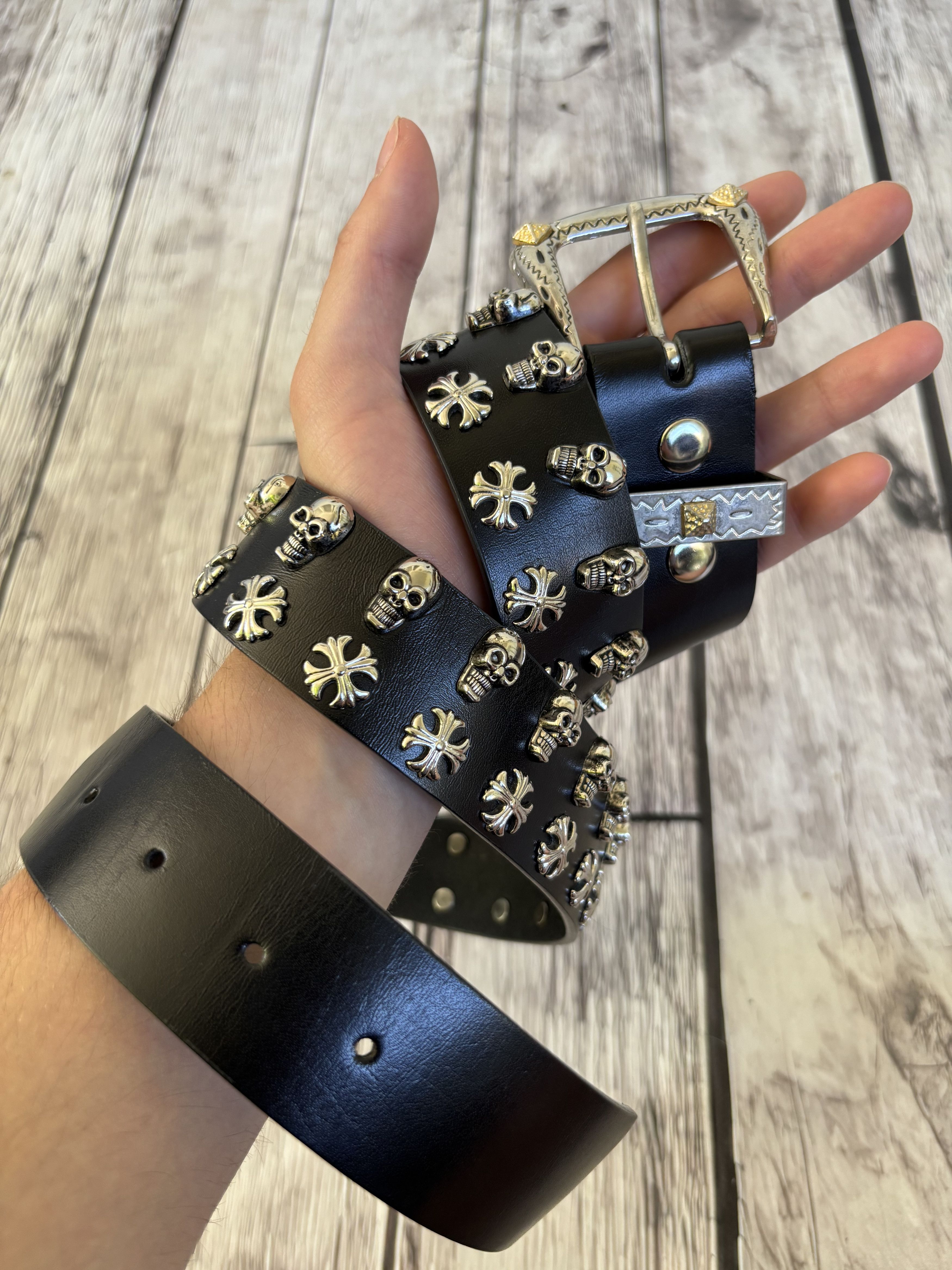VTG CHROME HEARTS DIESEL STYLE HEAVY LEATHER METAL BELT