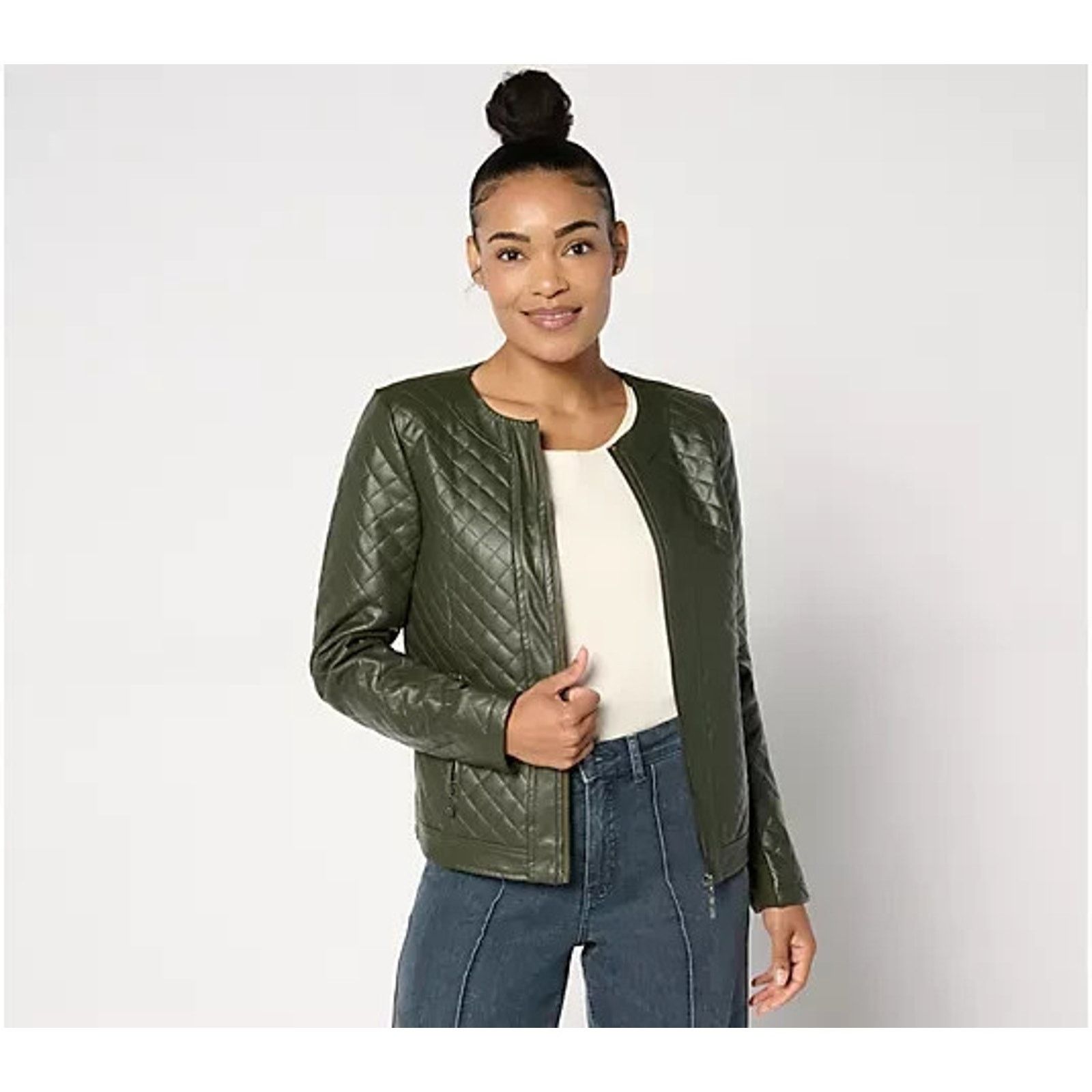 Ever Belle by Kim Gravel Faux Leather & Ponte Zip Jackt S A666951 Size S / US 4 / IT 40 - 1 Thumbnail