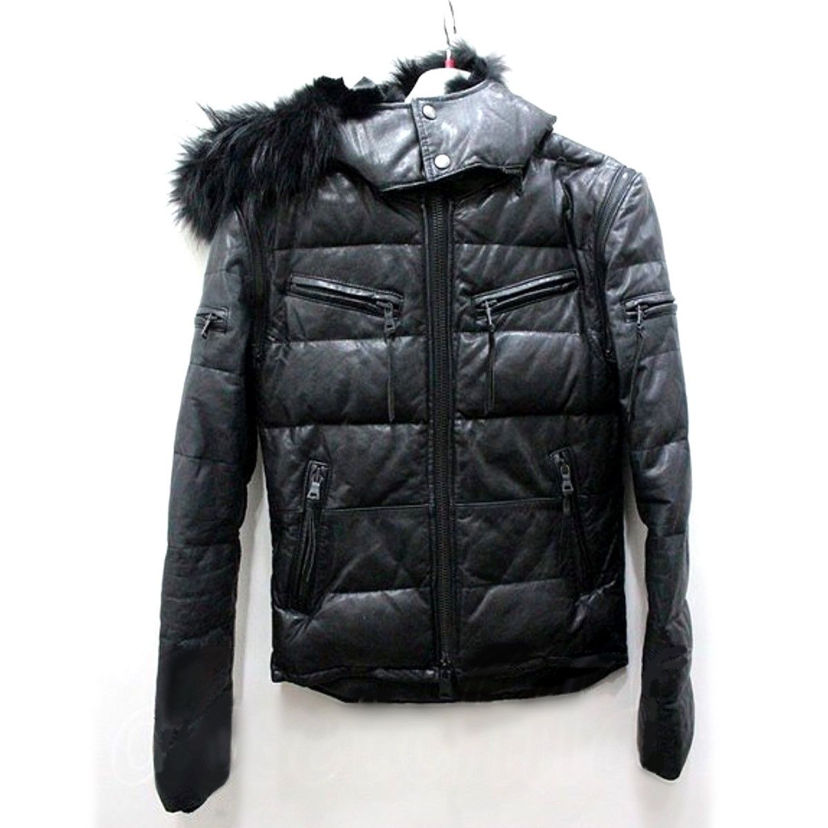 Image of Buffalo Bobs Raccoon Fur Goatskin Down Jacket in Black, Men's (Size Small)