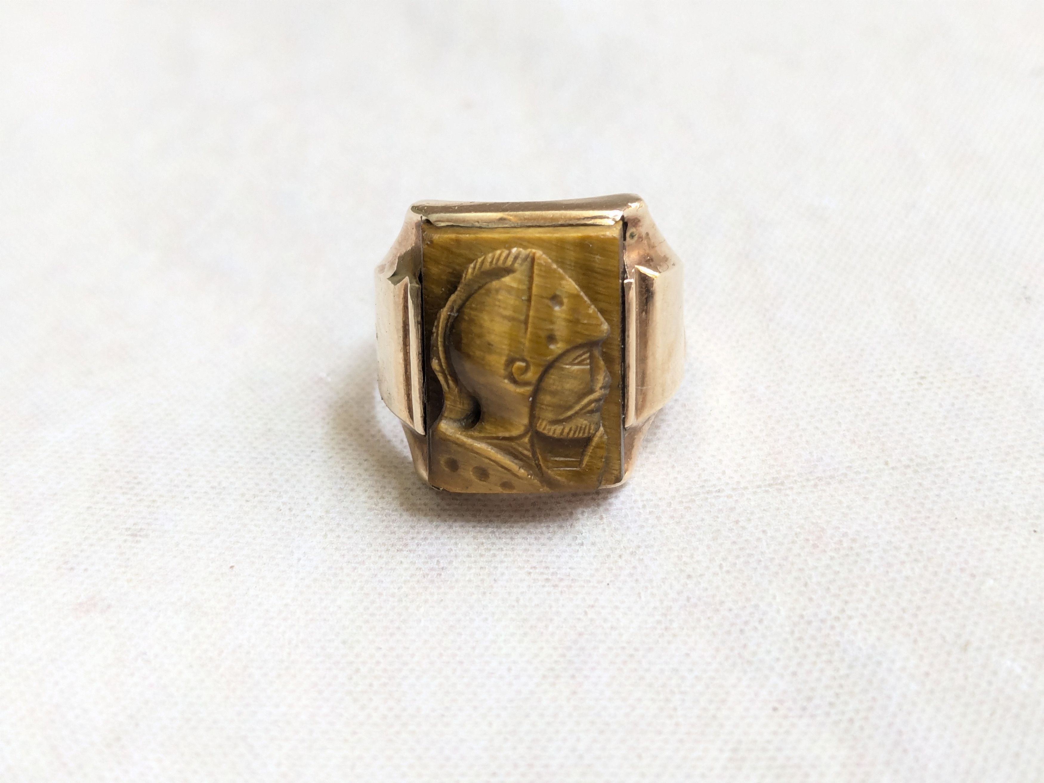 Jewelry × Vintage Vintage 10k Gold Ring Tiger's Eye 8 Cameo Rectangle Size ONE SIZE - 3 Thumbnail