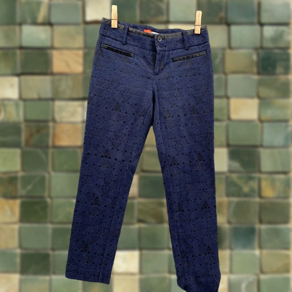 Anthropologie Anthropologie Cartonnier Pants Women 0 Blue Pattern Charlie Ankle Trouser Preppy Size 25" / US 0 / IT 36 - 1 Thumbnail