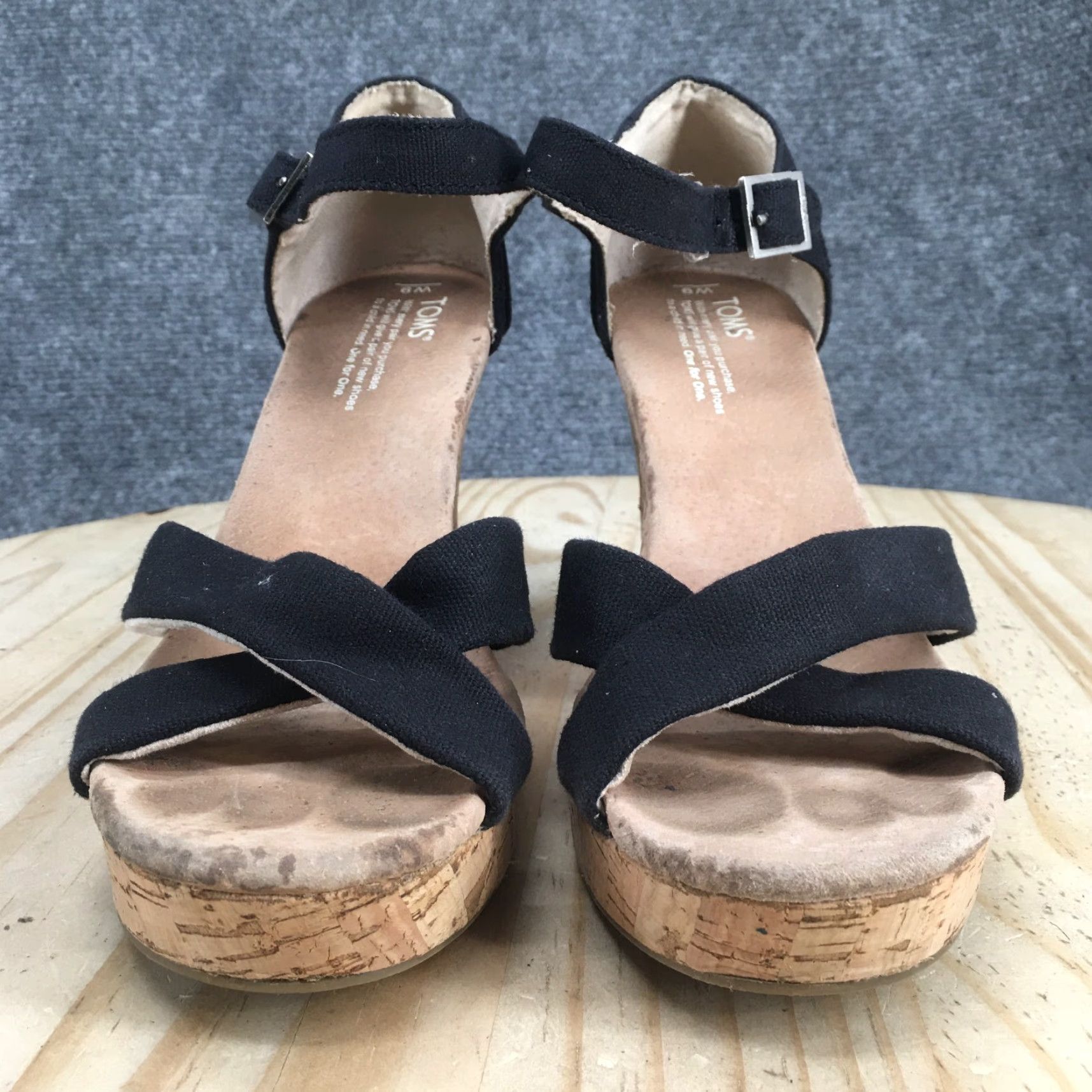 Toms TOMS Sandals Womens 9 Clarissa Ankle Strappy Black Wedge Cork Buckle Casual Size US 9 / IT 39 - 4 Thumbnail