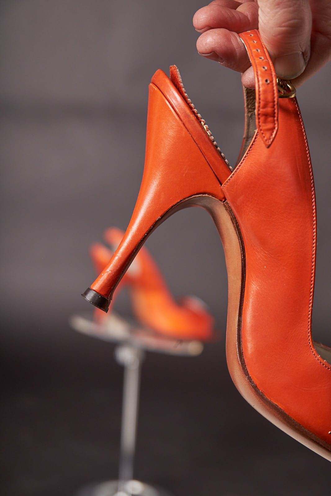 Vintage 1950s Orange Peep Toe Button Bow Slingback Heels Shoes Size US 6 / IT 36 - 9 Thumbnail