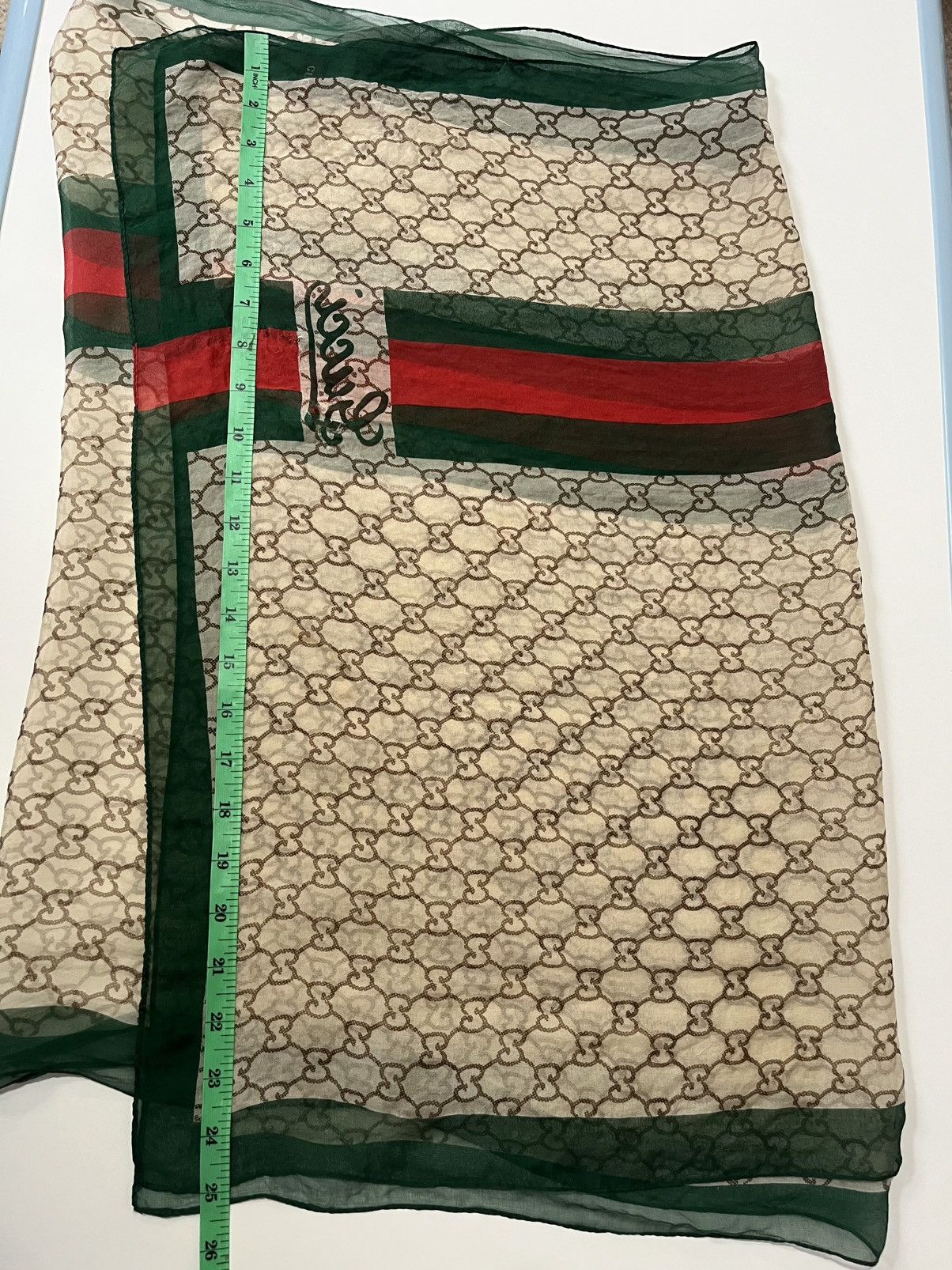 Gucci Authentic GUCCI Full Monogram 100% Silk Scarf 64x25 inchies Size ONE SIZE - 7 Thumbnail