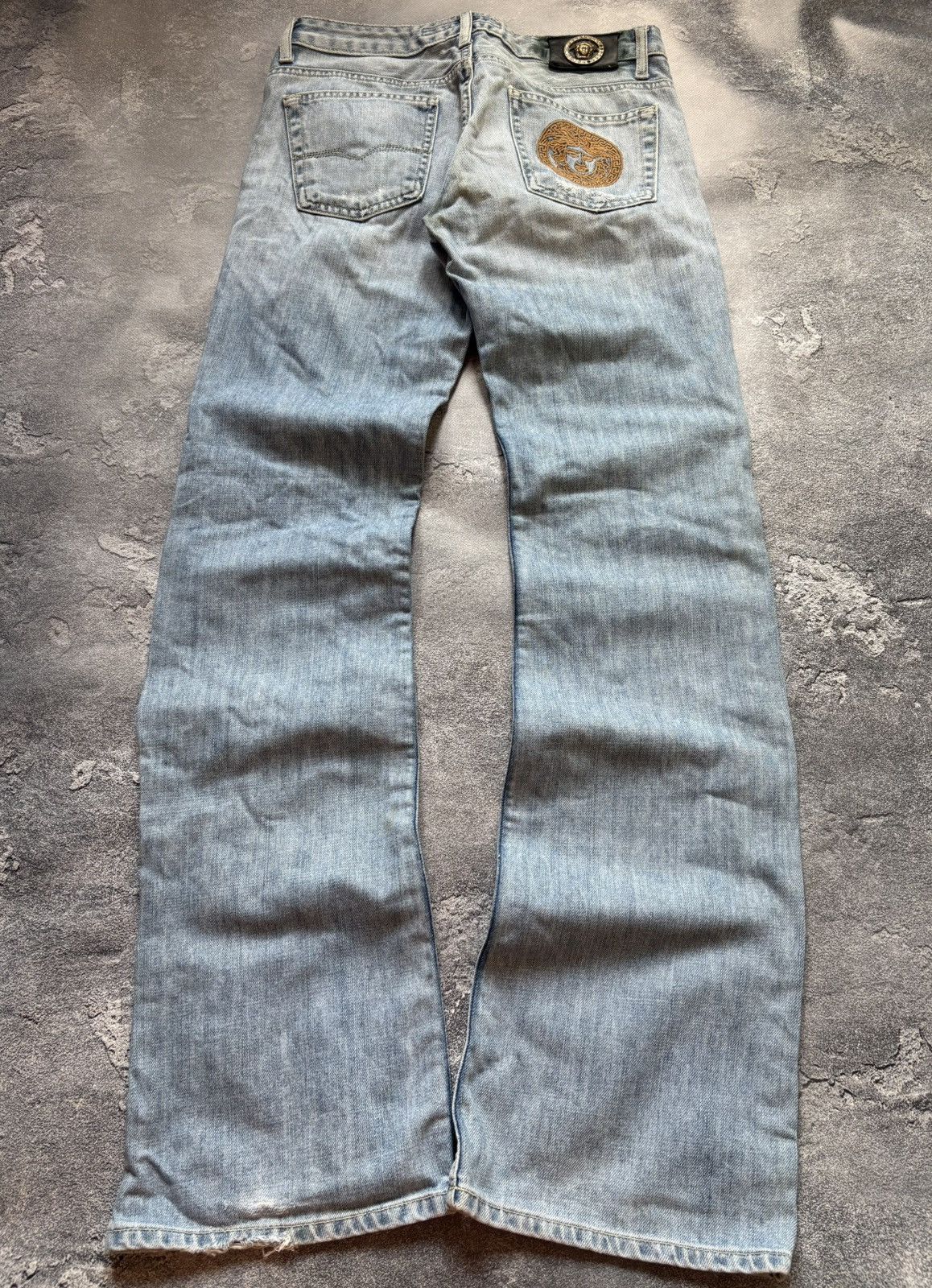 Versace Jeans Couture Vtg Versace Y2K Medusa Logo Distressed Bootcut Flared Jeans Size 29" - 1 Thumbnail