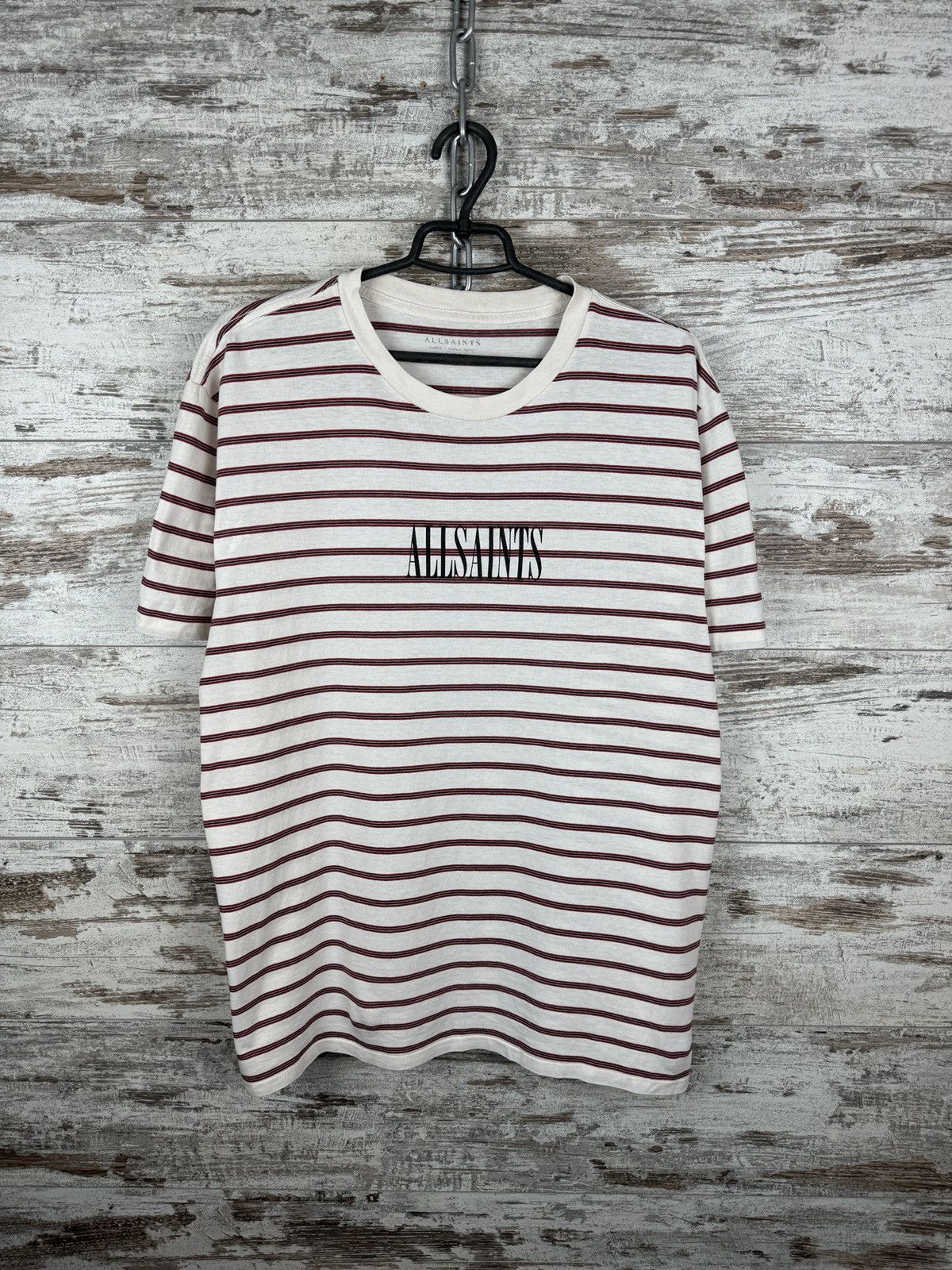Allsaints × Japanese Brand Mens AllSaints T-shirt big logo stripes center logo tee Size US L / EU 52-54 / 3 - 1 Thumbnail