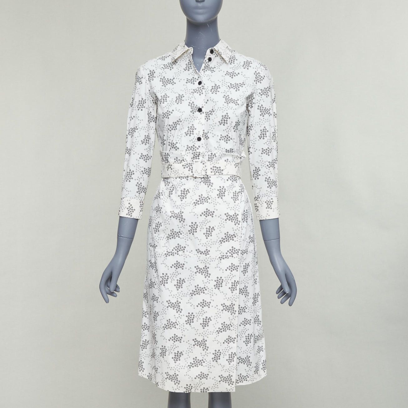 Bottega Veneta BOTTEGA VENETA cream cotton floral print wrap belted shirt dress IT38 XS Size XS / US 0-2 / IT 36-38 - 1 Thumbnail