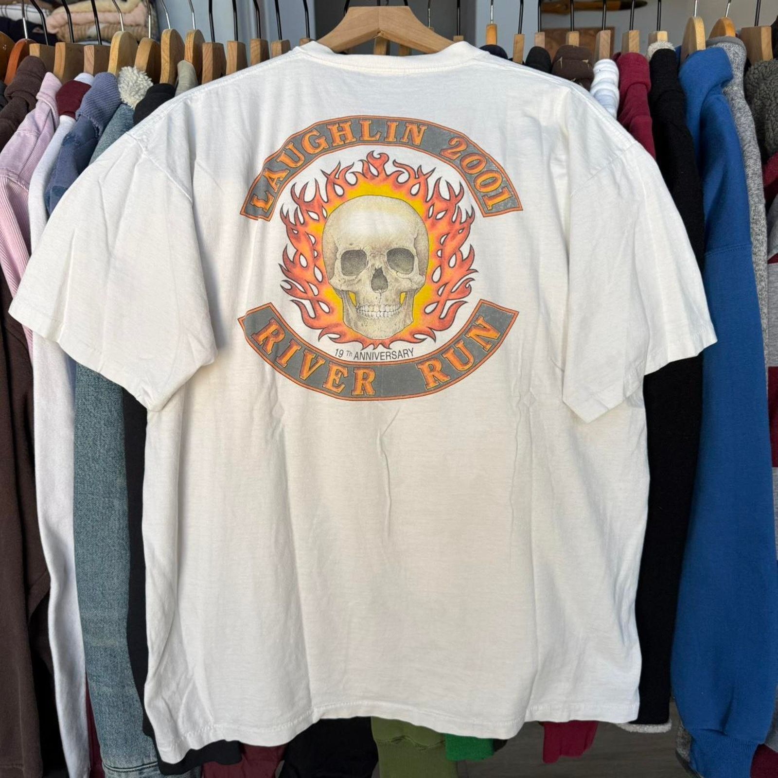Other Vintage flaming skull laughlin 2001 biker t-shirt Size US XL / EU 56 / 4 - 1 Thumbnail