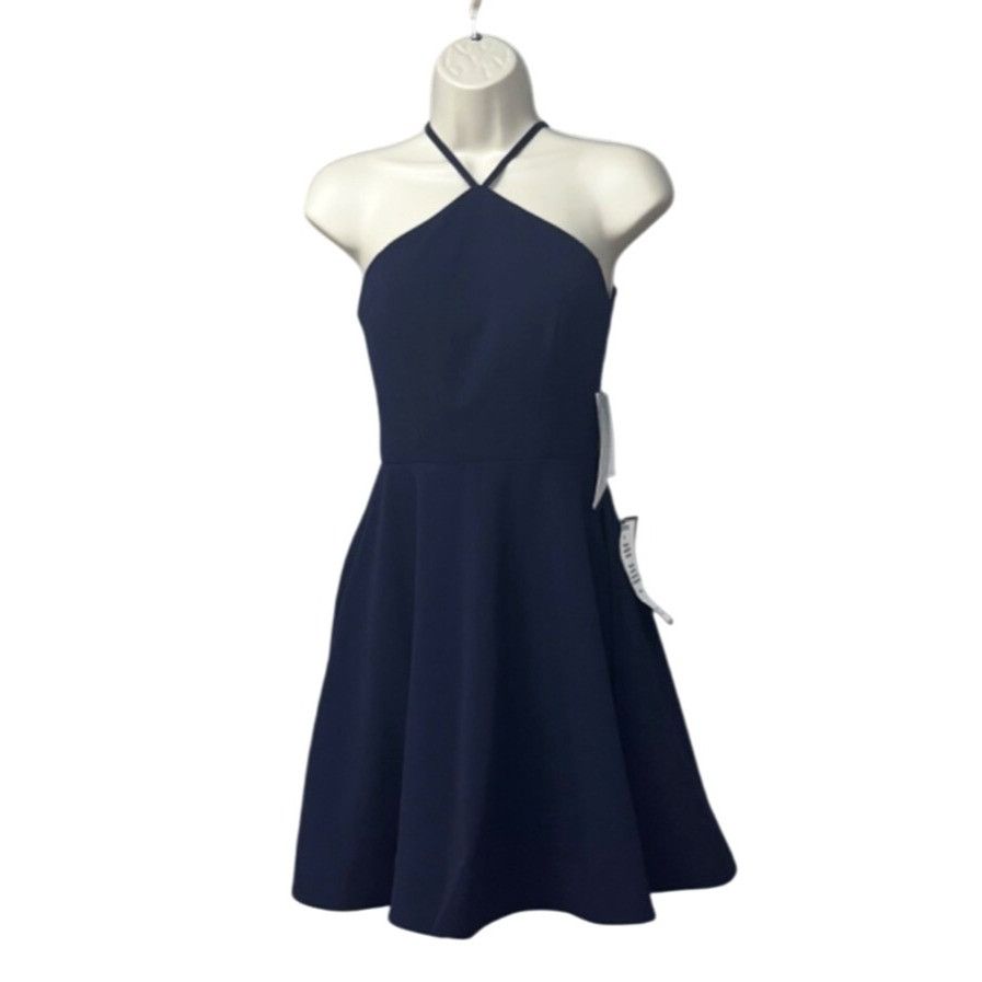 Other Sequin Hearts Juniors' Sequined Lace-Back Scuba Dress, Navy, Size ONE SIZE - 1 Thumbnail