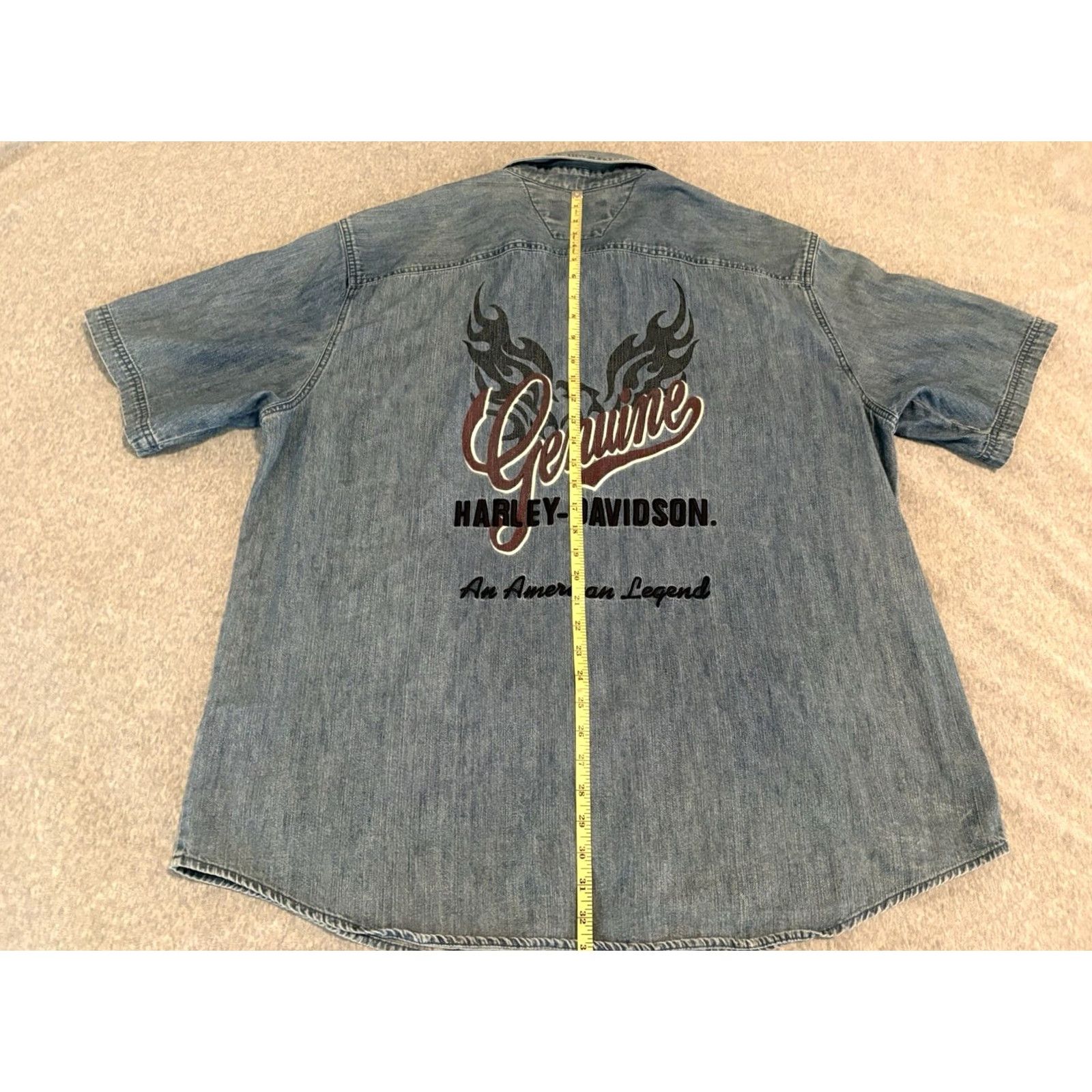 Harley Davidson Harley-Davidson Shirt Short Sleeve Denim Button-Up Blue Embroidered Mens 2XL XXL Size US XXL / EU 58 / 5 - 7 Thumbnail