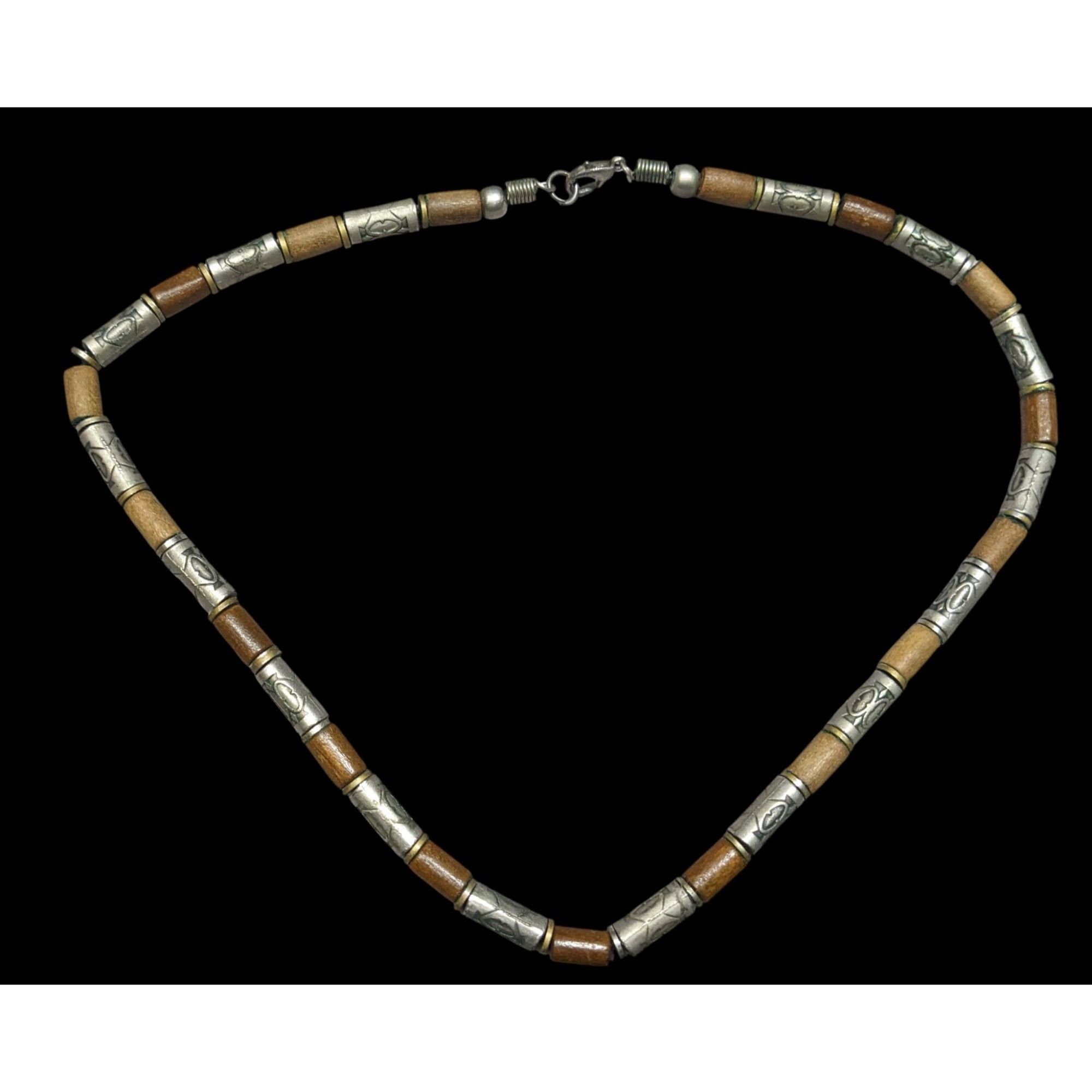 Other Vintage 90s Wooden & Silver-Tone Tribal Necklace Size ONE SIZE - 1 Thumbnail