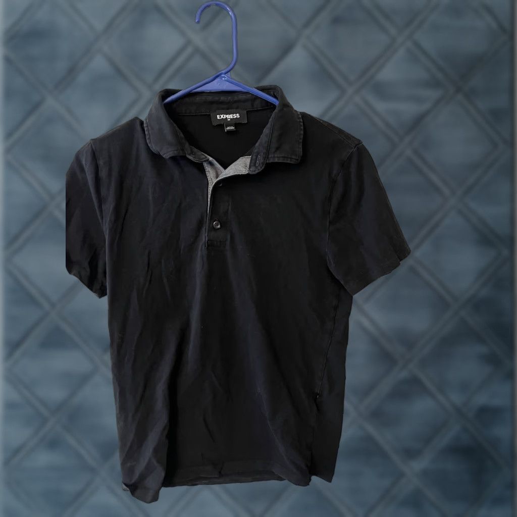 Express Express Shirt Polo Mens XS Black Short Sleeve Button Polo Shirt Size US XS / EU 42 / 0 - 1 Thumbnail