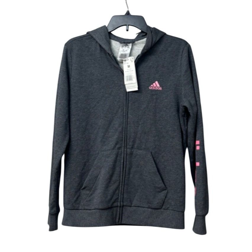 Adidas Adidas Women’s Linear Full Zip French Terry Hoodie, Dark Hea Size M / US 6-8 / IT 42-44 - 2 Thumbnail