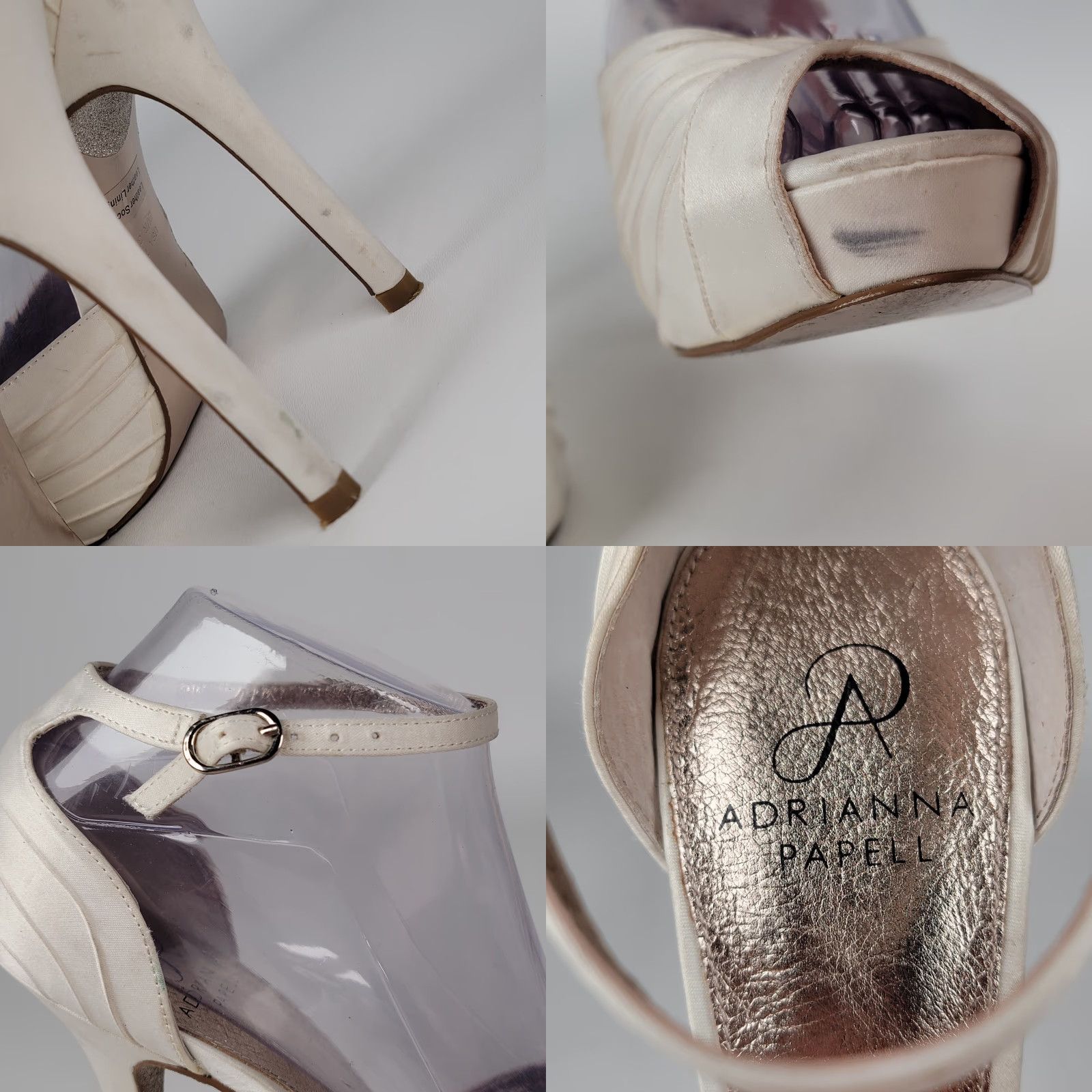 Adrianna Papell Adrianna Papell Women's Samoa Pump US 7 M Ivory Satin Peep Toe Stiletto Buckle Adjustable Strap Size US 7 / IT 37 - 9 Thumbnail