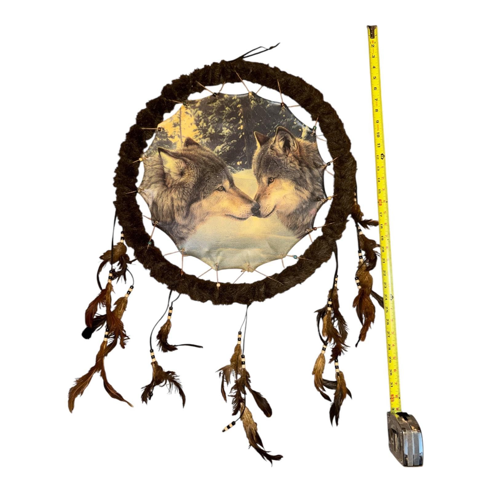 The Unbranded Brand Decorative Dreamcatcher with Wolf Design and Feathers 32" Size ONE SIZE - 1 Thumbnail