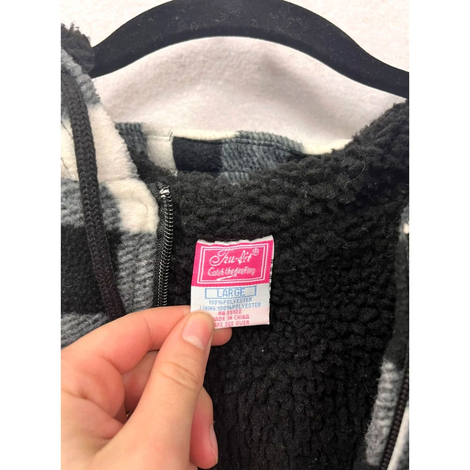 Vintage VINTAGE Womens Large Black & White Buffalo Plaid Zip-Up Hoodie Jacket #6879 Size L / US 10 / IT 46 - 3 Thumbnail