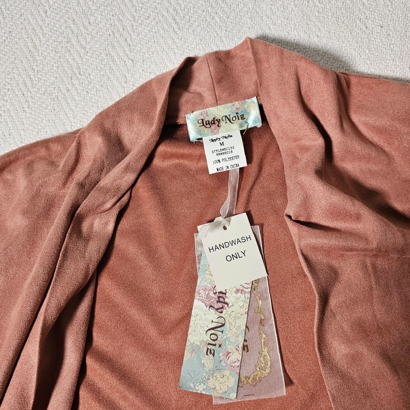 Vintage Lady Noiz Cardigan Open Tunic Long Sleeve Pink Floral Suede NWT Casual Womens Regular Size L (Fall Winter Spring Summer) Tasseled Vintage No Size L / US 10 / IT 46 - 7 Thumbnail