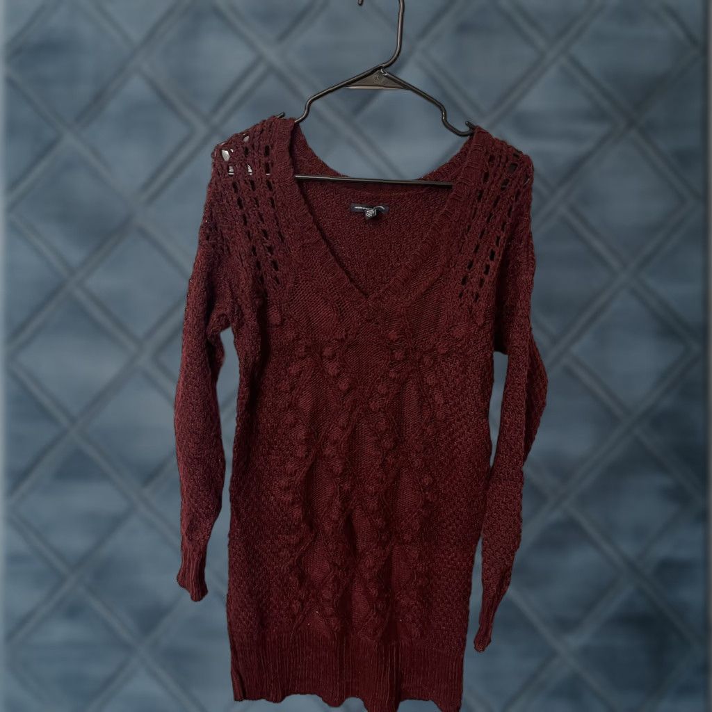 American Eagle Outfitters American Eagle Outfitters Sweater Dress Womens XS Maroon Wool Blend Long Sleeve V-Neck Size XS / US 0-2 / IT 36-38 - 1 Thumbnail