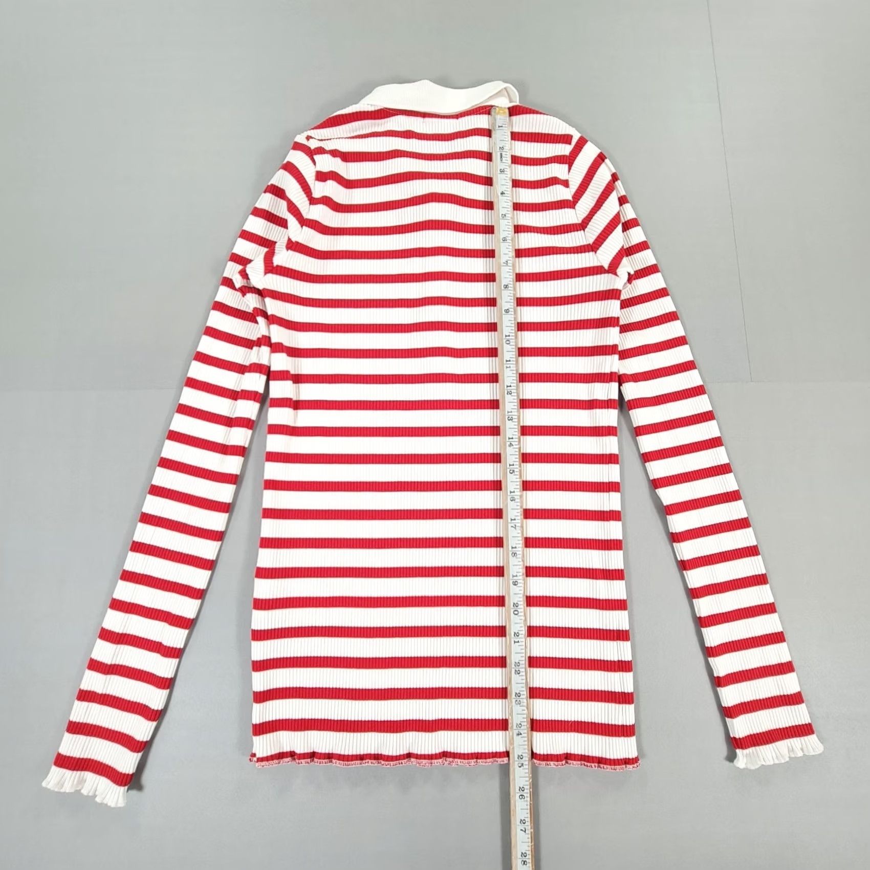 Polo Ralph Lauren Polo Ralph Lauren Polo Shirt Red White Stripe Long Sleeve Collared Knit Slim Large Women's Size L / US 10 / IT 46 - 5 Thumbnail