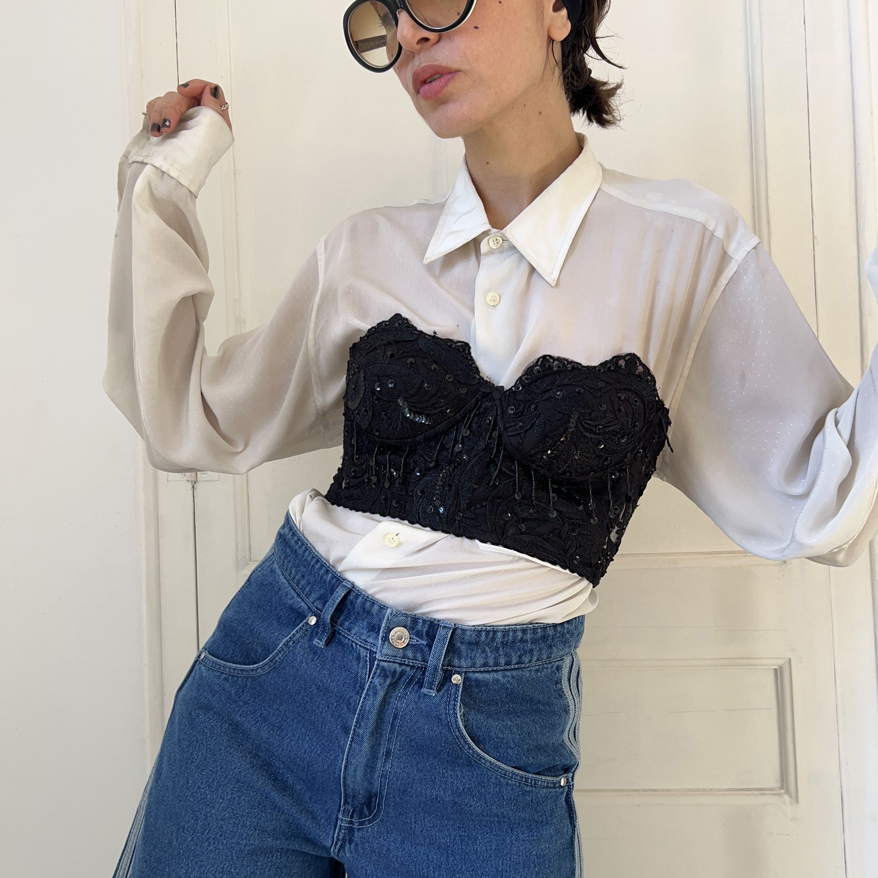 Vintage Vintage 90s Black Lace Bustier Top Size M / US 6-8 / IT 42-44 - 3 Thumbnail
