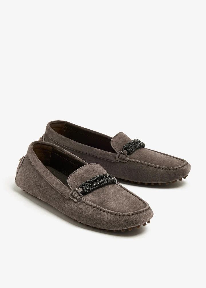 Brunello Cucinelli o1y0725 Leather Loafers in Taupe Gray Size US 7 / IT 37 - 4 Thumbnail