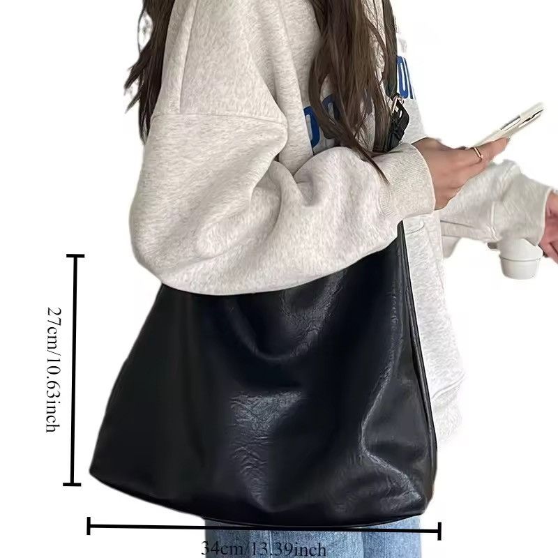Vintage Pu Leather Shoulder Bag, Large Tote Size ONE SIZE - 2 Thumbnail