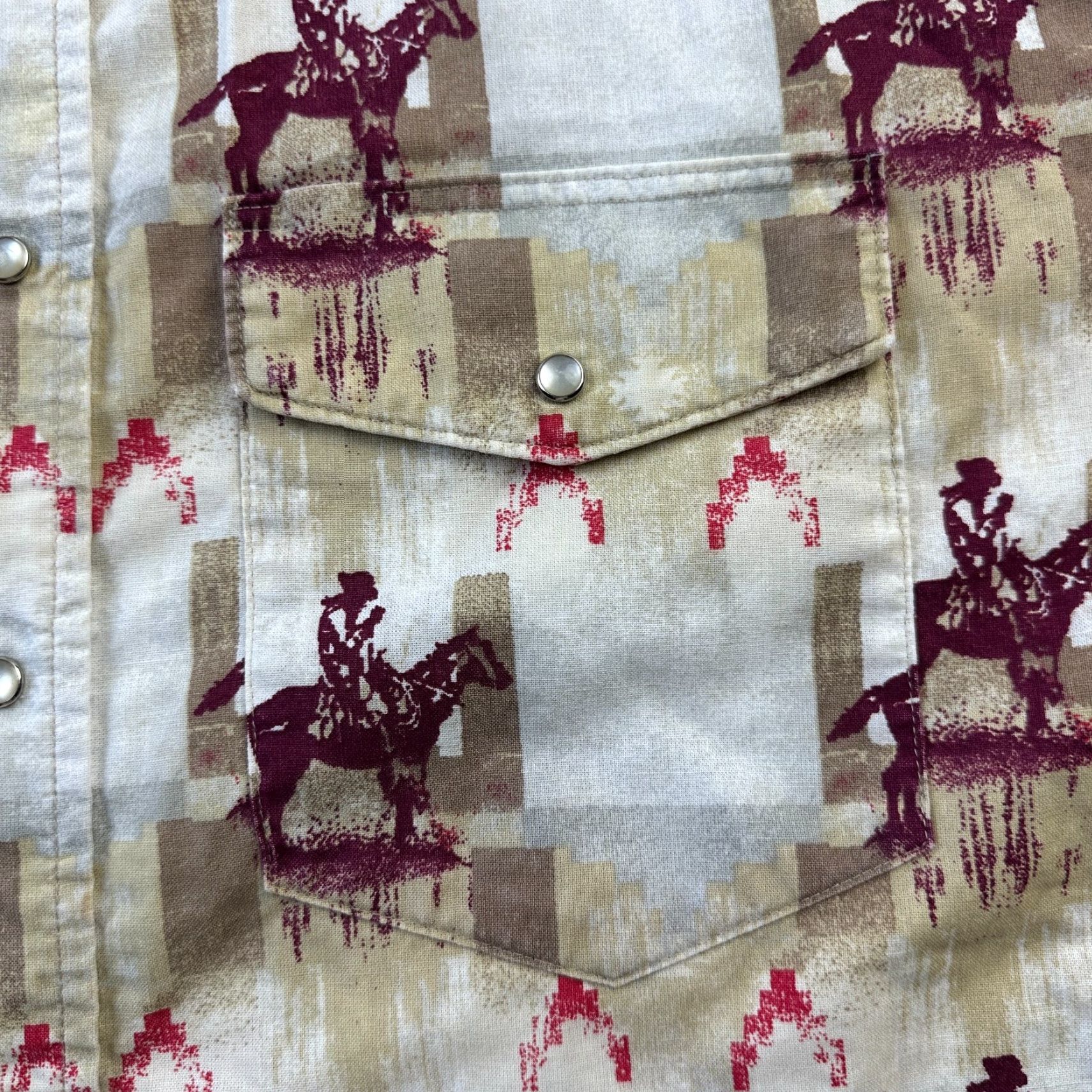 Wrangler Wrangler Shirt Mens XL Beige Tan All over Print Pearl Snap Western Button-Up Casual Mens Size US XL / EU 56 / 4 - 4 Thumbnail