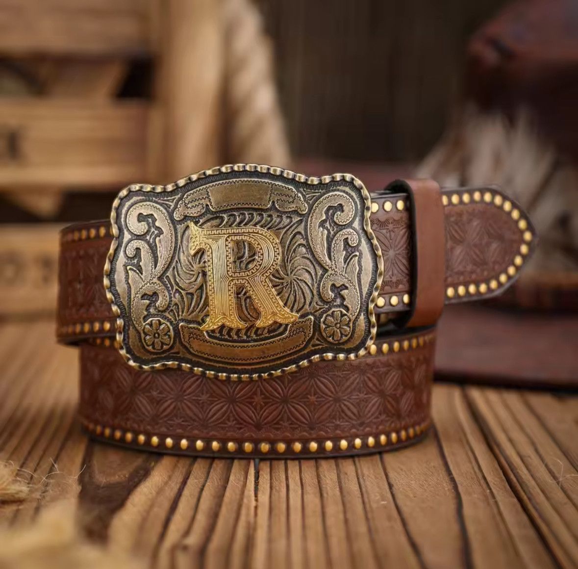 Other Unisex Trendy Western Retro PU Leather R Letter Buckle Belt Size 40 - 1 Thumbnail