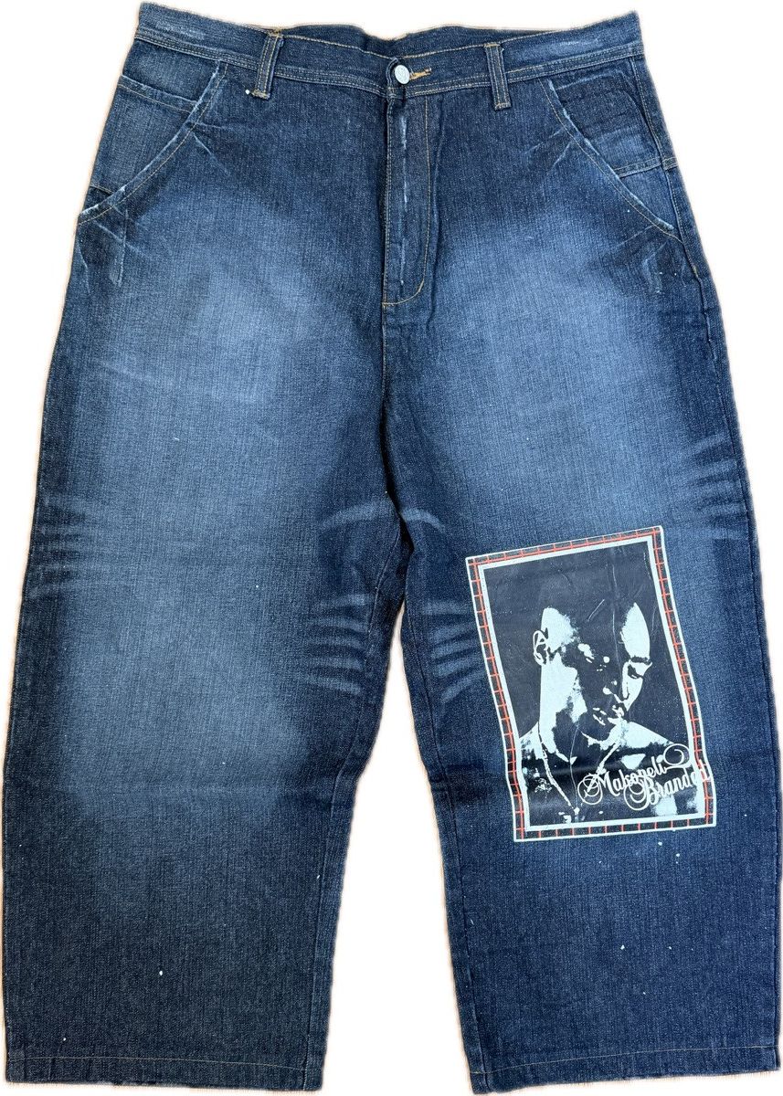 Makaveli 2Pac Printed Out Denim Jeans Size US 38 / EU 54 - 1 Thumbnail