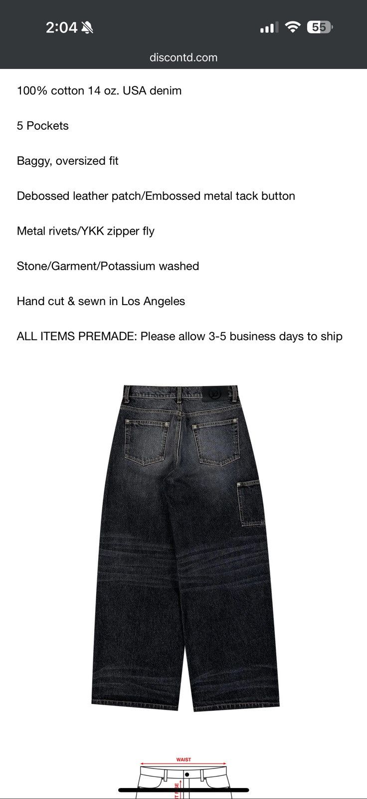 Other Discont’d Baggy Denim 14oz - Size 30 x 32 Size US 30 / EU 46 - 6 Thumbnail