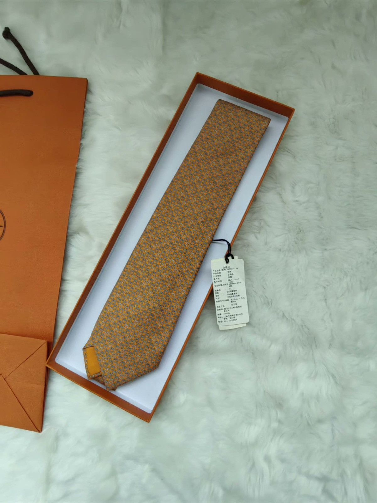 image of Hermes Print Tie in Orange, Men's